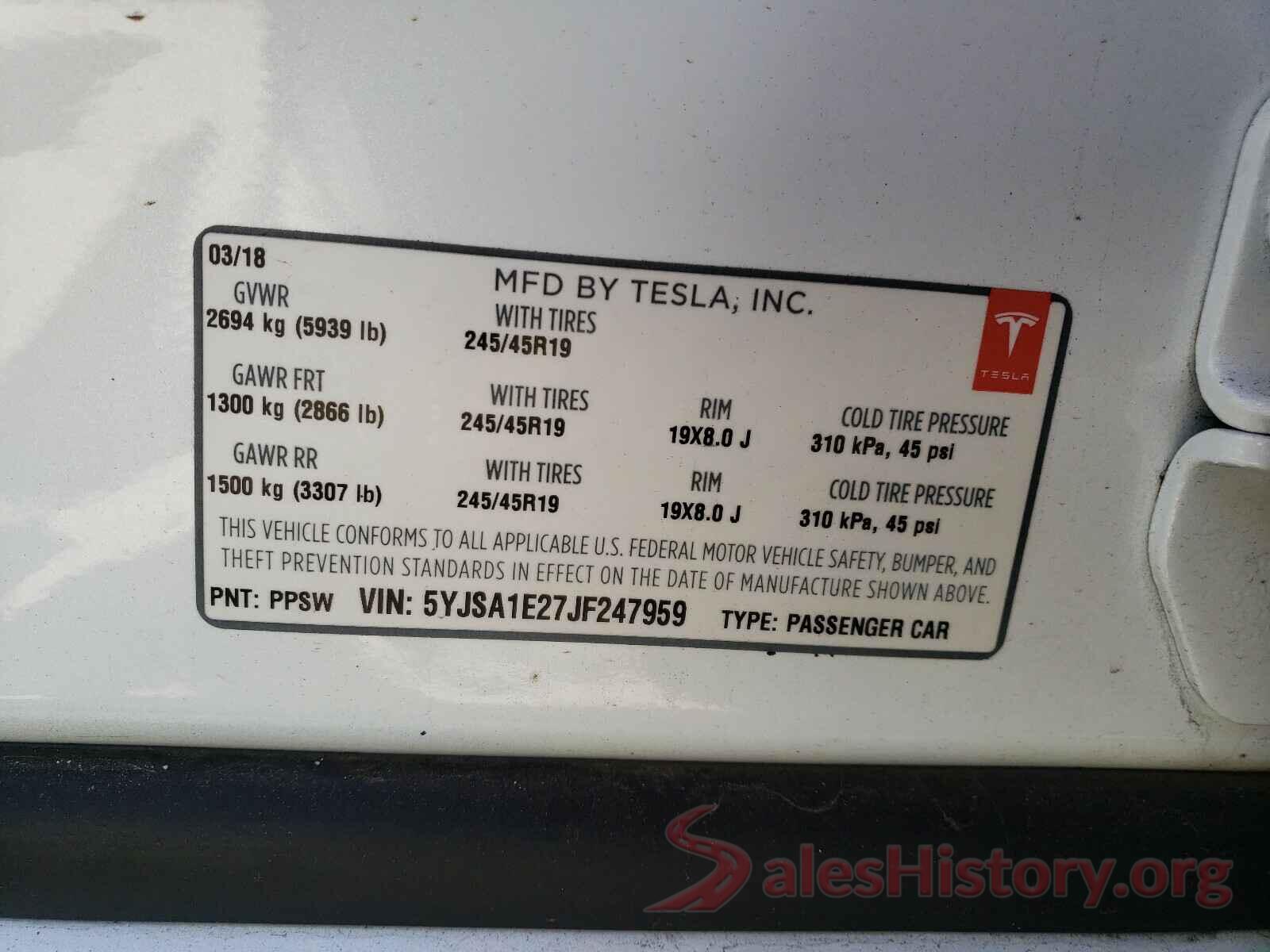 5YJSA1E27JF247959 2018 TESLA MODEL S