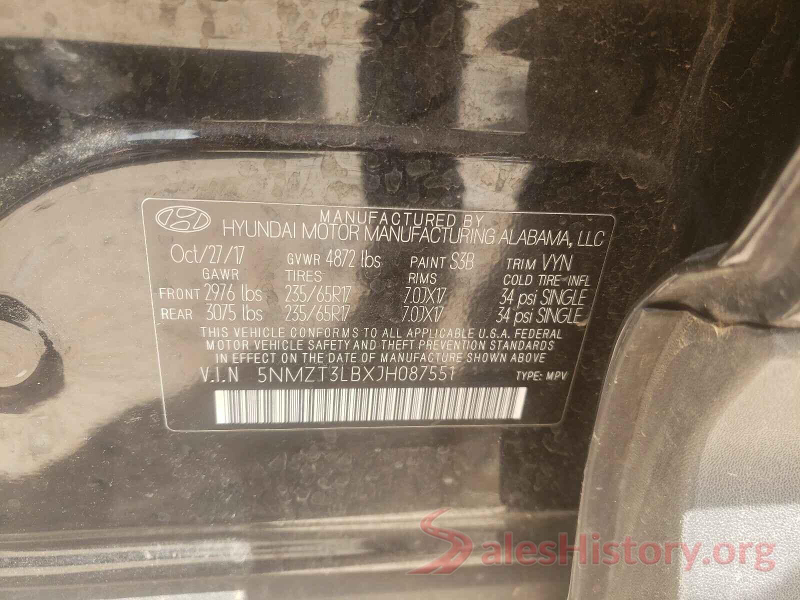 5NMZT3LBXJH087551 2018 HYUNDAI SANTA FE