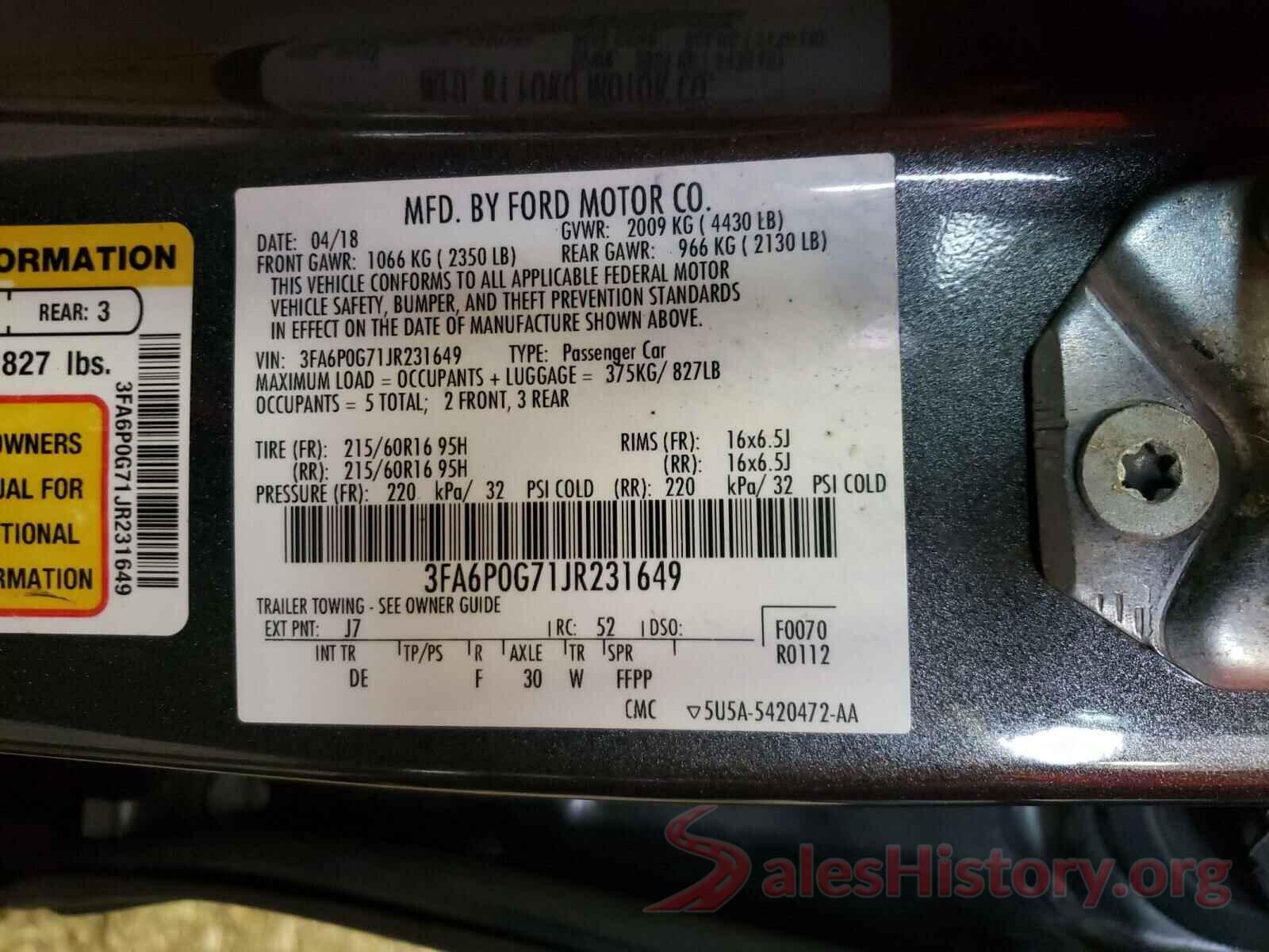 3FA6P0G71JR231649 2018 FORD FUSION