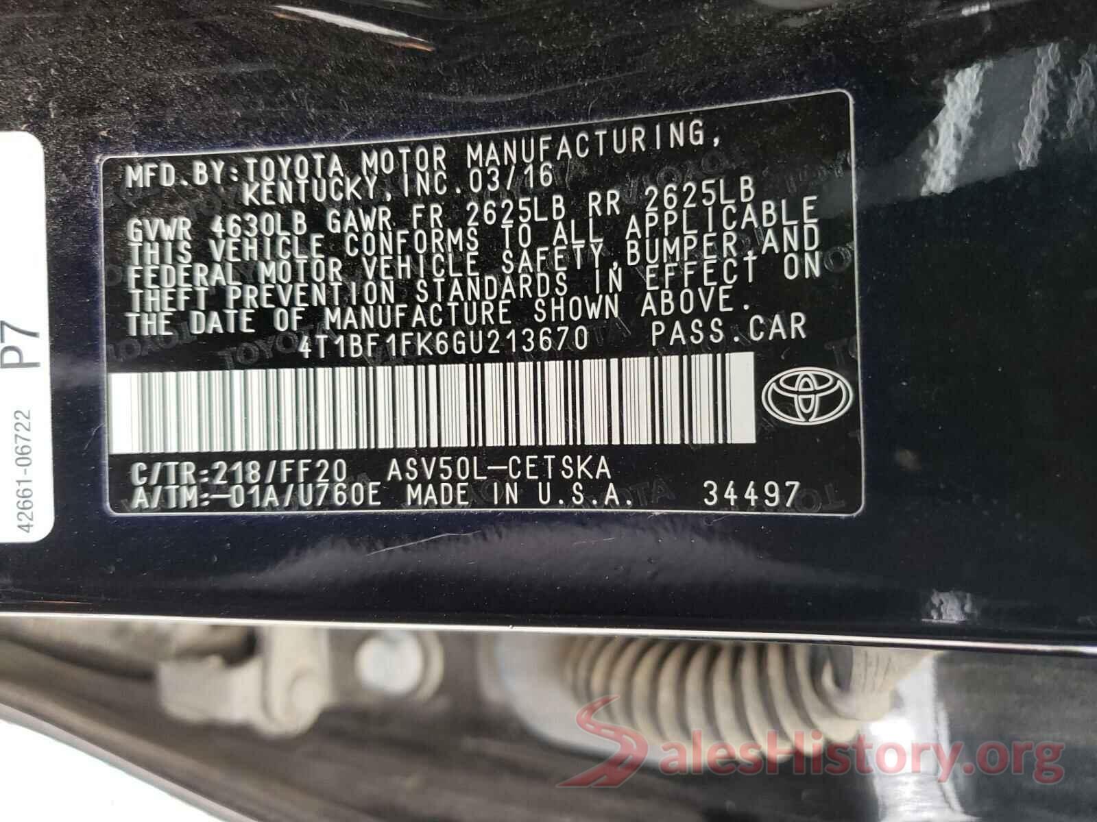 4T1BF1FK6GU213670 2016 TOYOTA CAMRY