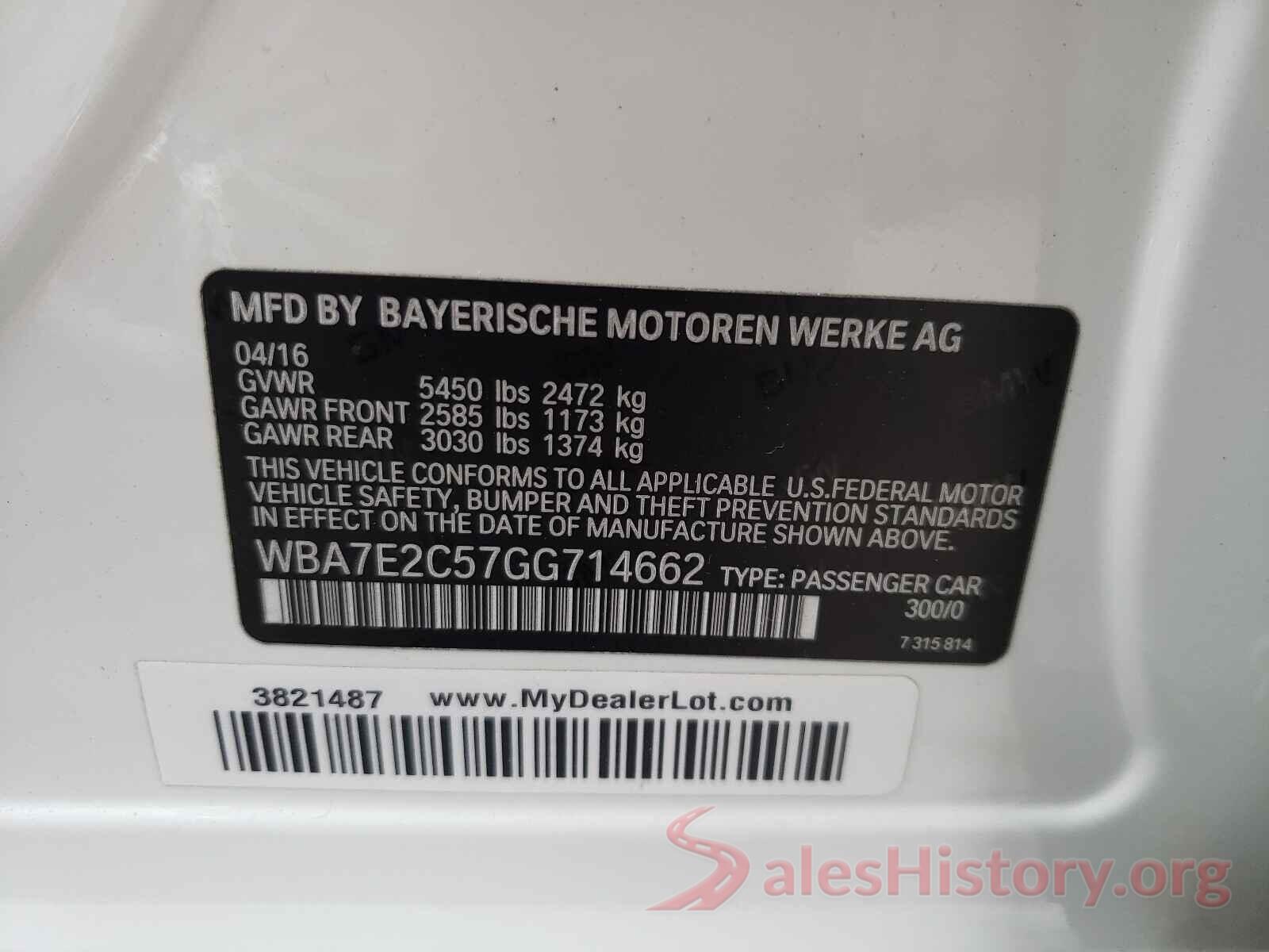 WBA7E2C57GG714662 2016 BMW 7 SERIES