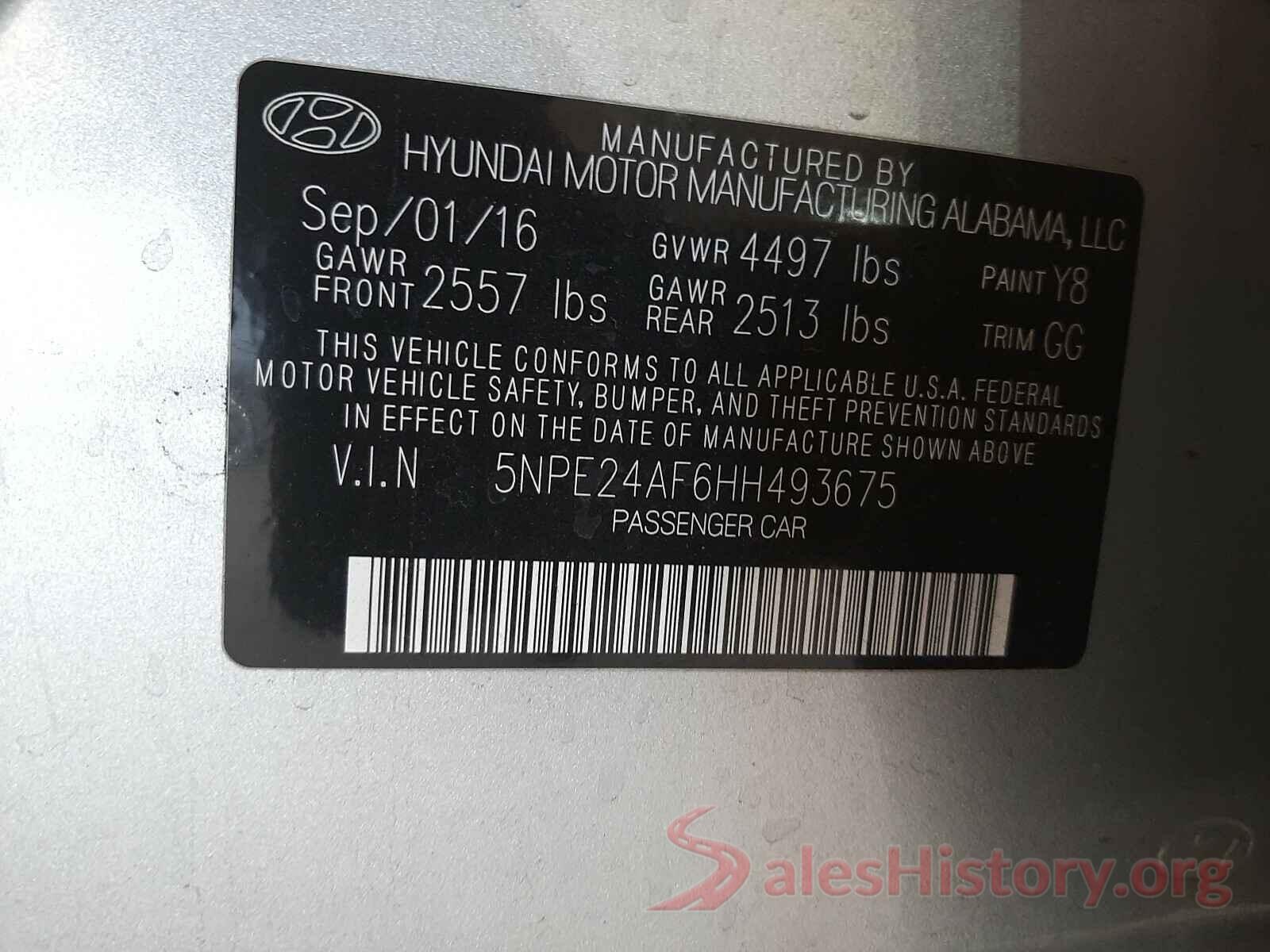 5NPE24AF6HH493675 2017 HYUNDAI SONATA