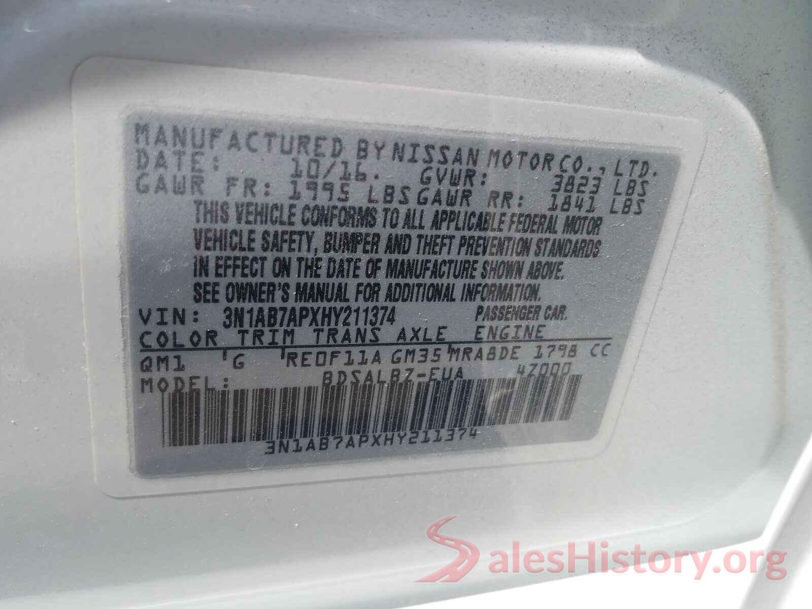 3N1AB7APXHY211374 2017 NISSAN SENTRA