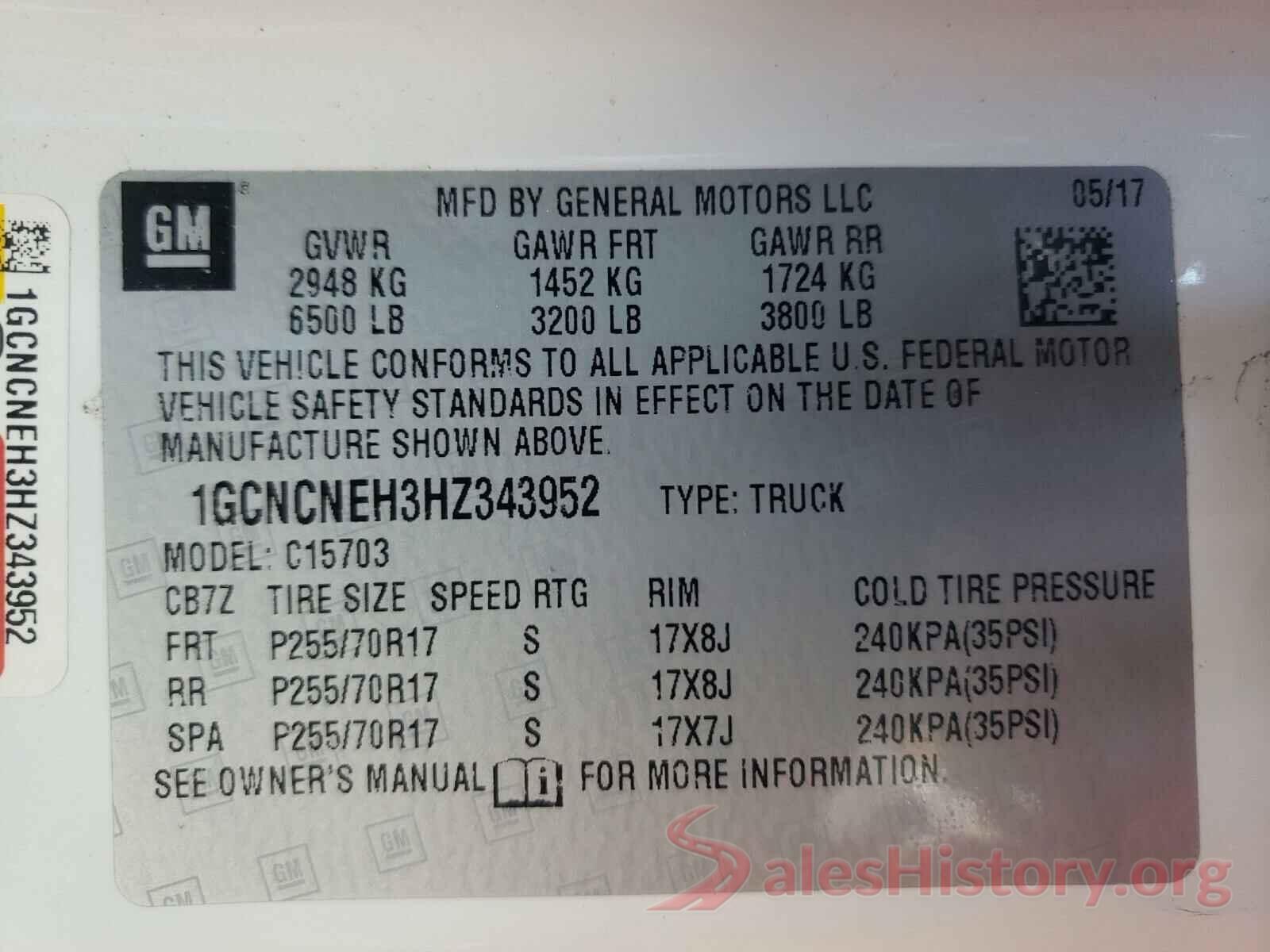 1GCNCNEH3HZ343952 2017 CHEVROLET SILVERADO