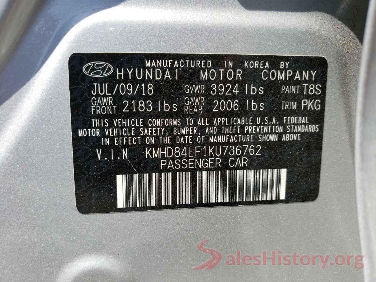 KMHD84LF1KU736762 2019 HYUNDAI ELANTRA