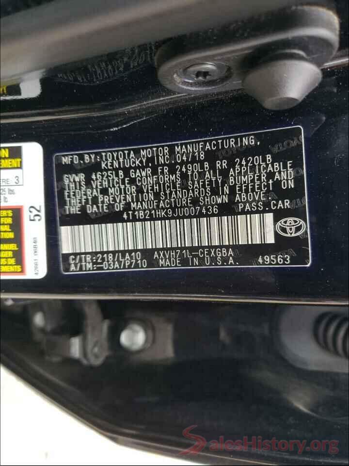 4T1B21HK9JU007436 2018 TOYOTA CAMRY