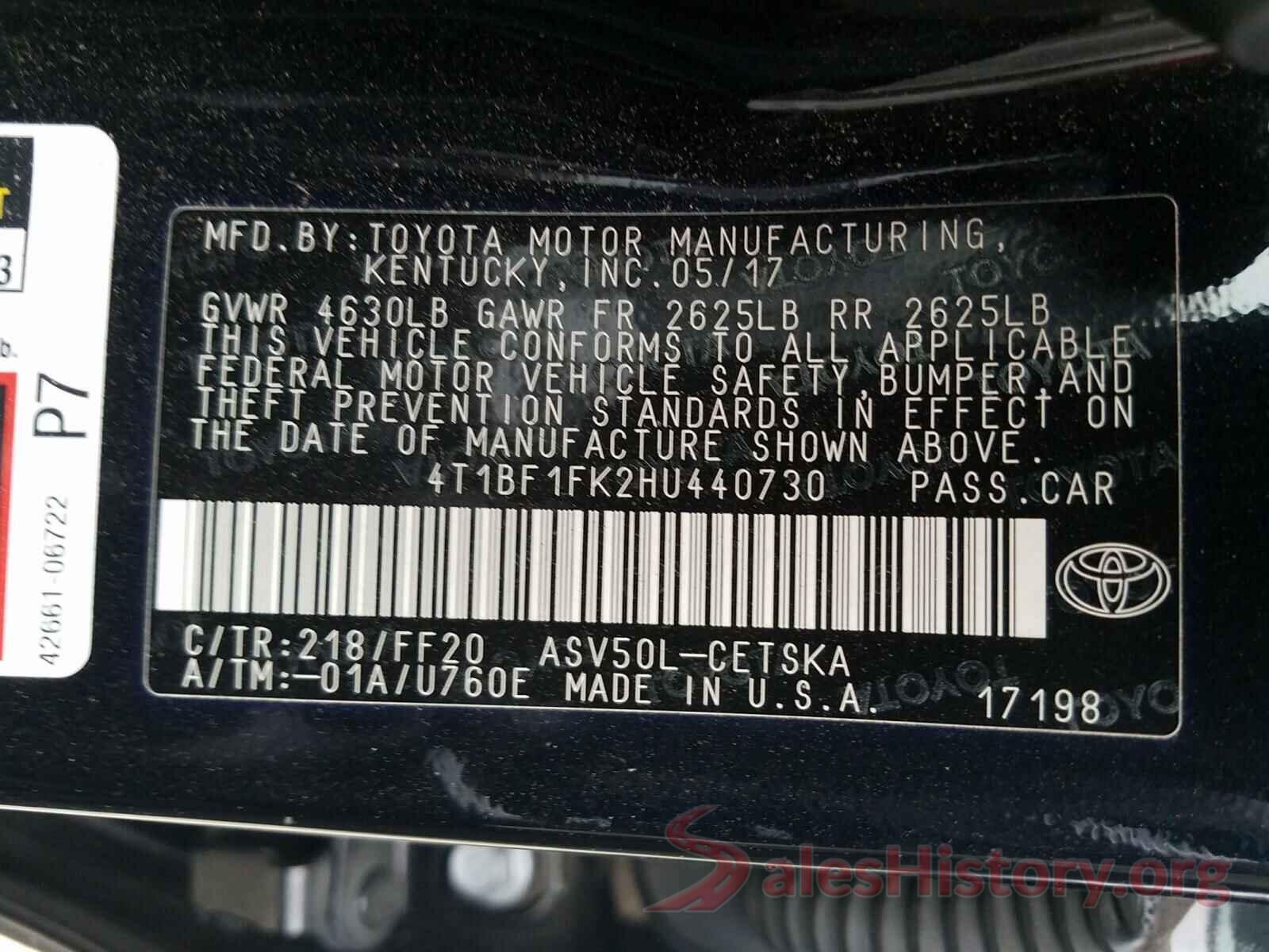 4T1BF1FK2HU440730 2017 TOYOTA CAMRY