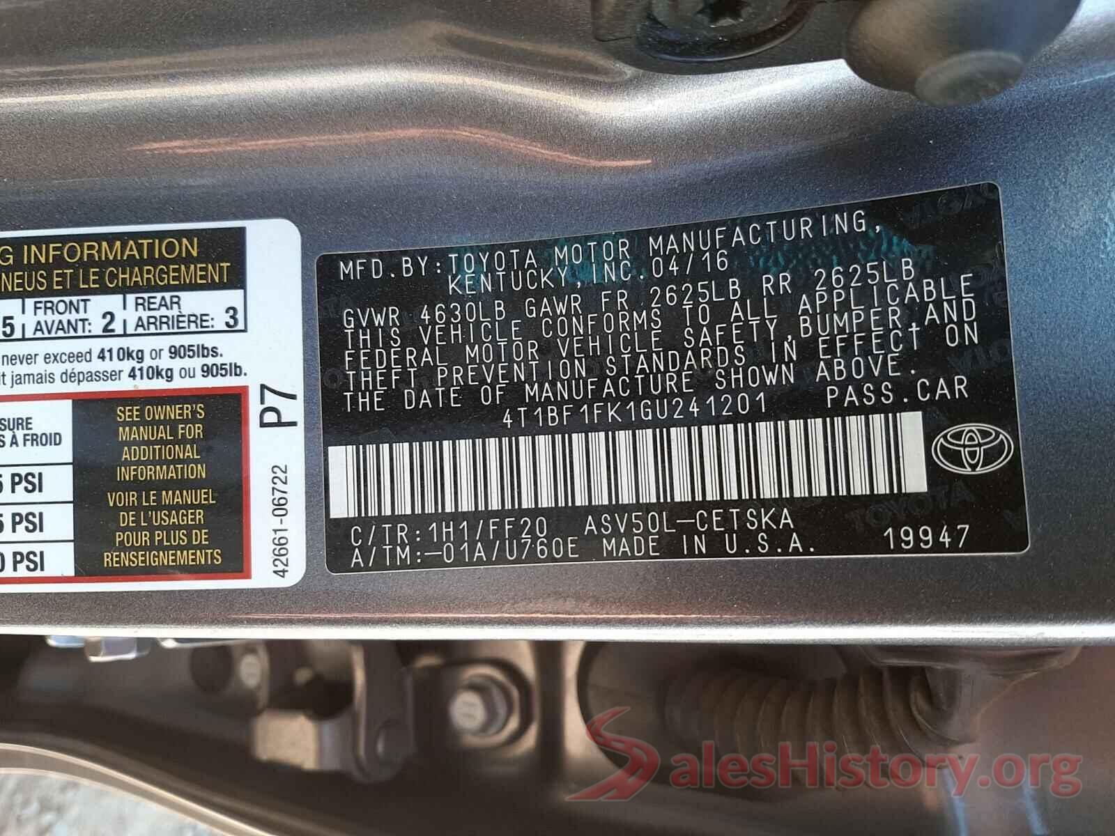 4T1BF1FK1GU241201 2016 TOYOTA CAMRY