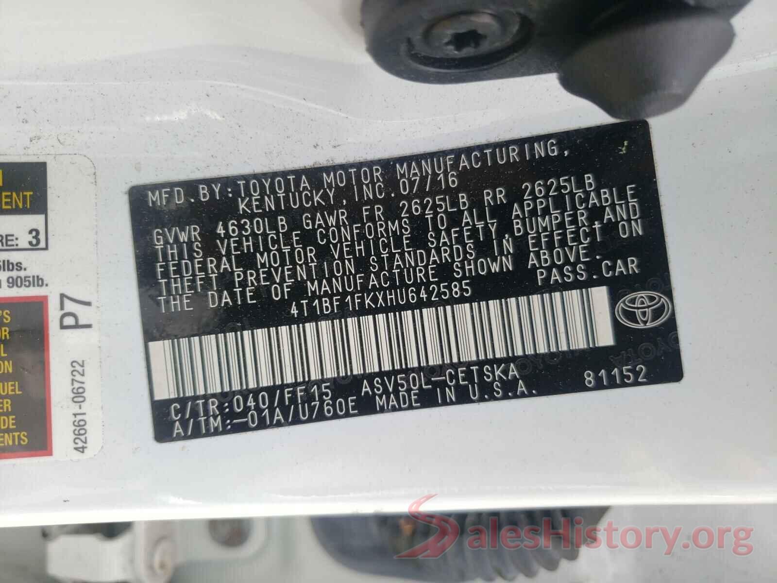 4T1BF1FKXHU642585 2017 TOYOTA CAMRY