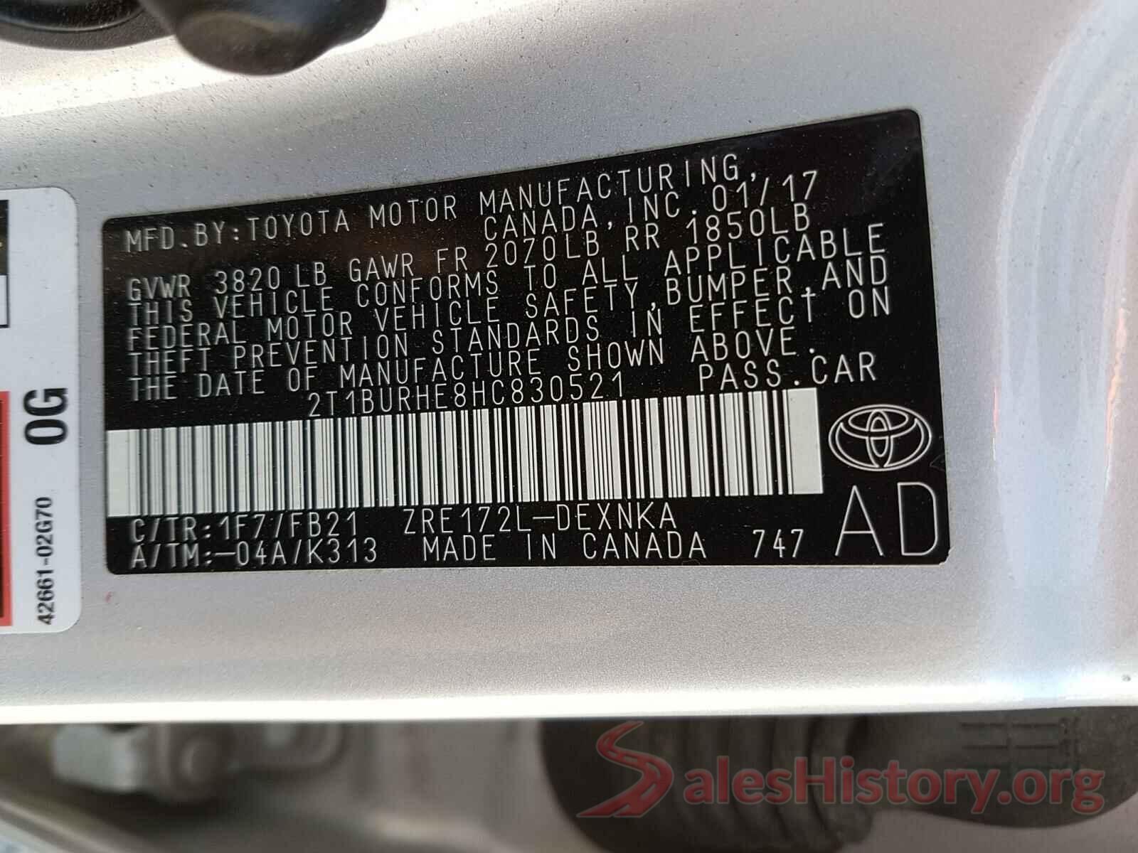 2T1BURHE8HC830521 2017 TOYOTA COROLLA