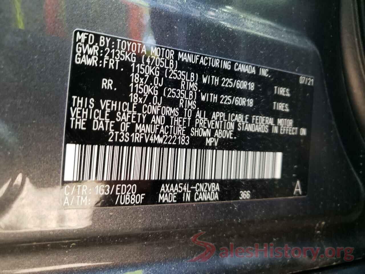 2T3S1RFV4MW222183 2021 TOYOTA RAV4