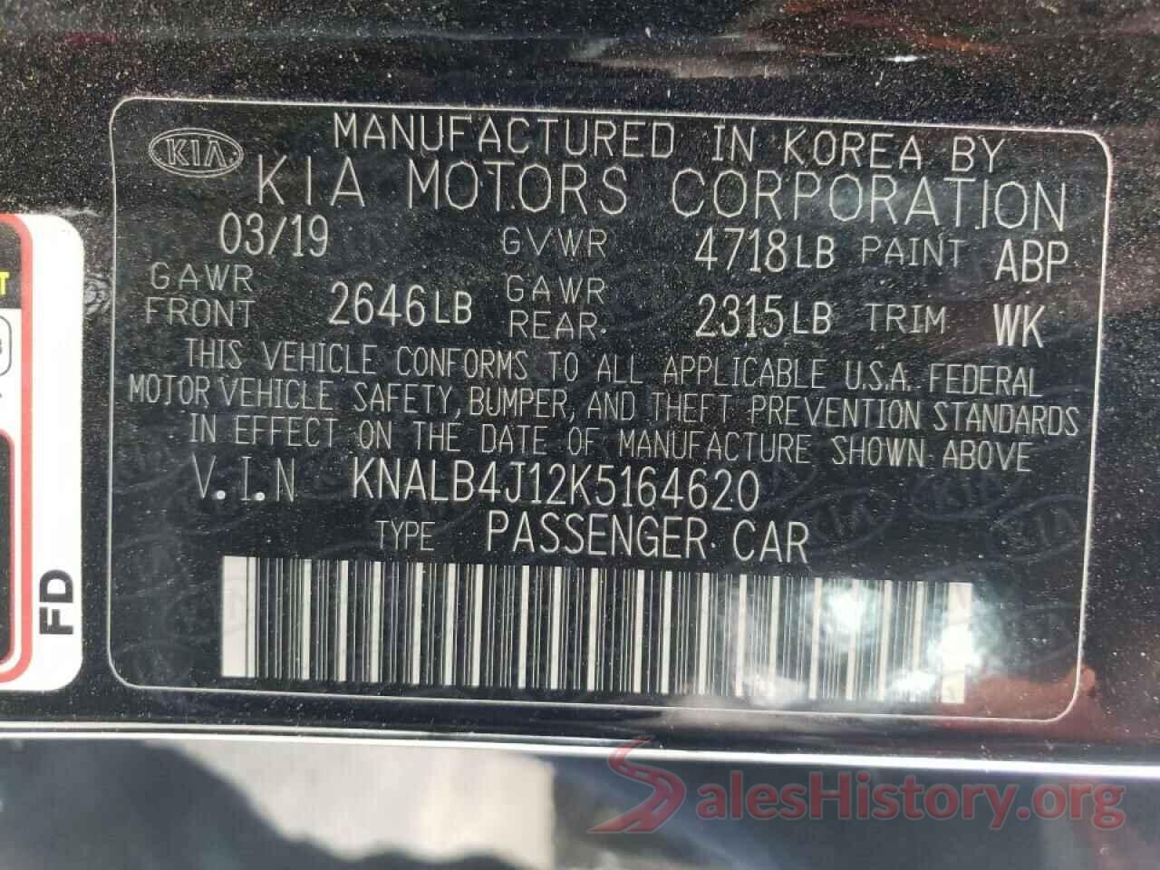 KNALB4J12K5164620 2019 KIA CADENZA