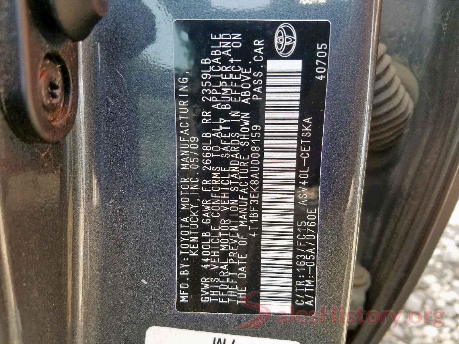 4T1BF3EK8AU008159 2010 TOYOTA CAMRY BASE