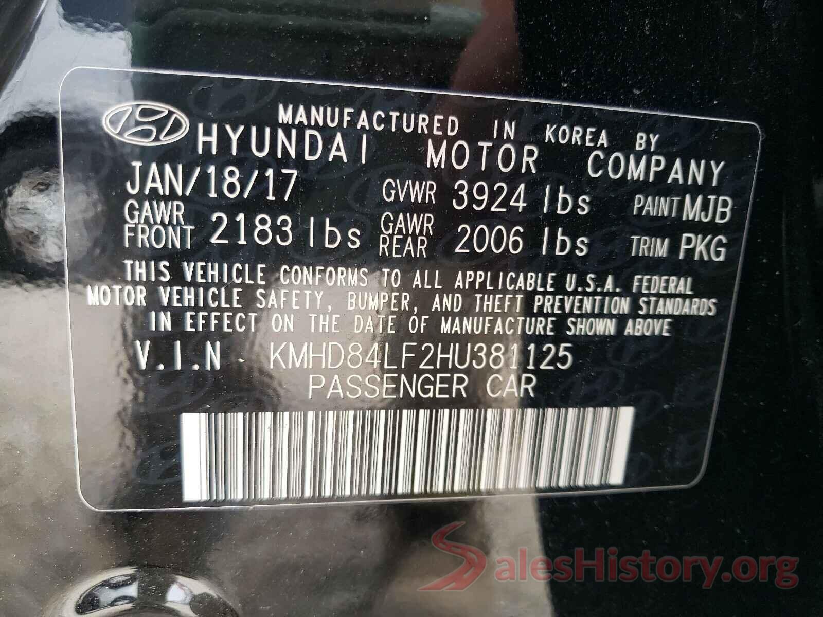 KMHD84LF2HU381125 2017 HYUNDAI ELANTRA