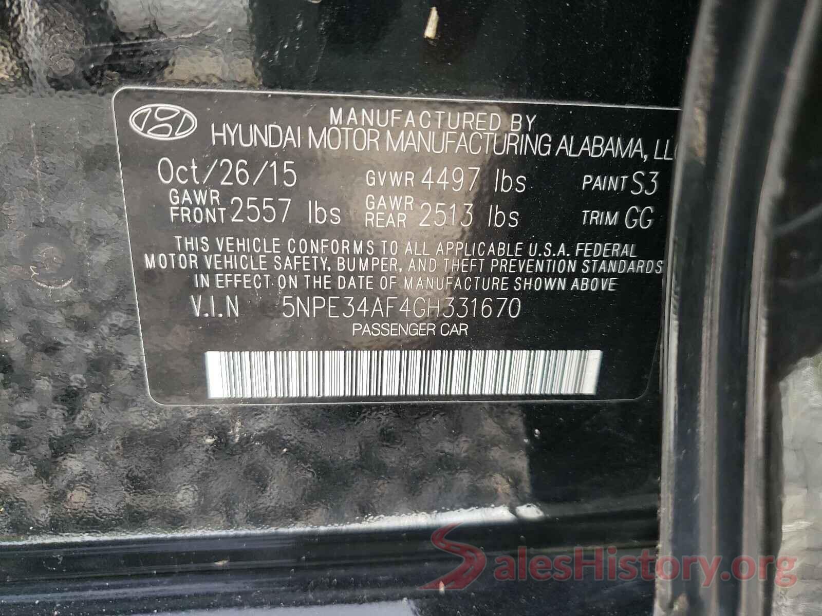 5NPE34AF4GH331670 2016 HYUNDAI SONATA