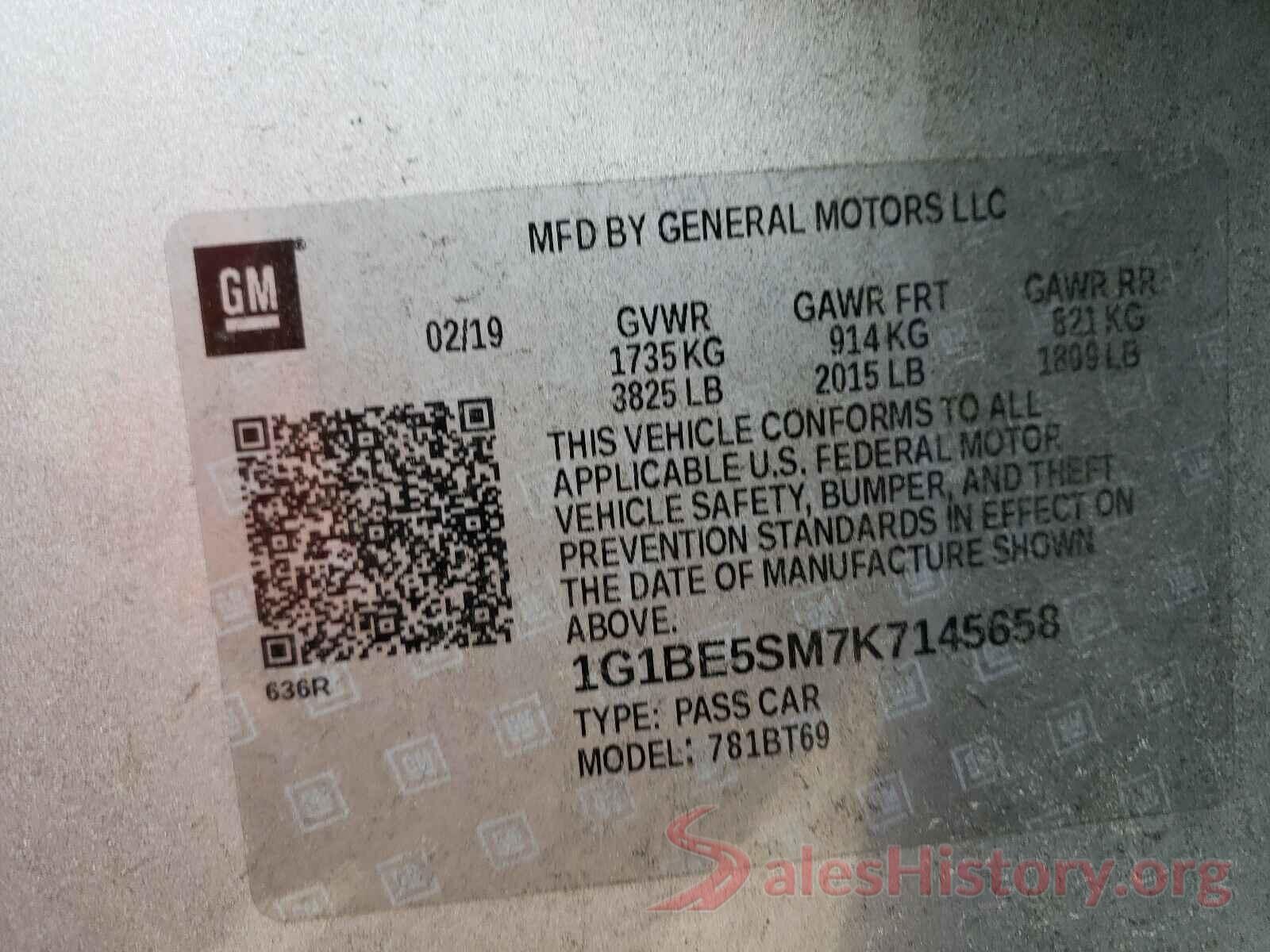 1G1BE5SM7K7145658 2019 CHEVROLET CRUZE