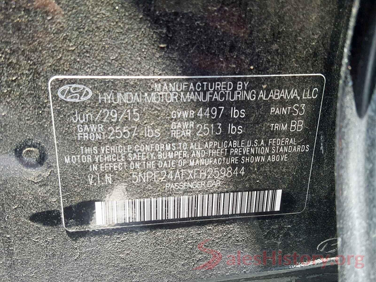 5NPE24AFXFH259844 2015 HYUNDAI SONATA