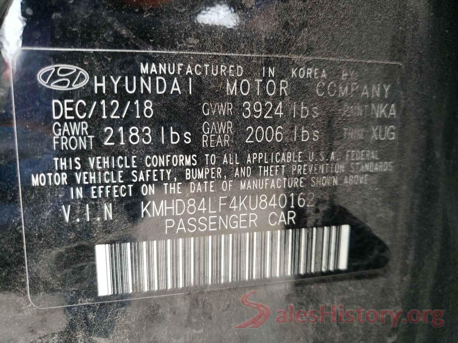 KMHD84LF4KU840162 2019 HYUNDAI ELANTRA