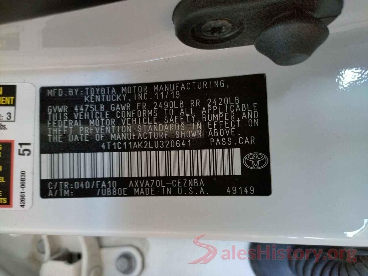 4T1C11AK2LU320641 2020 TOYOTA CAMRY