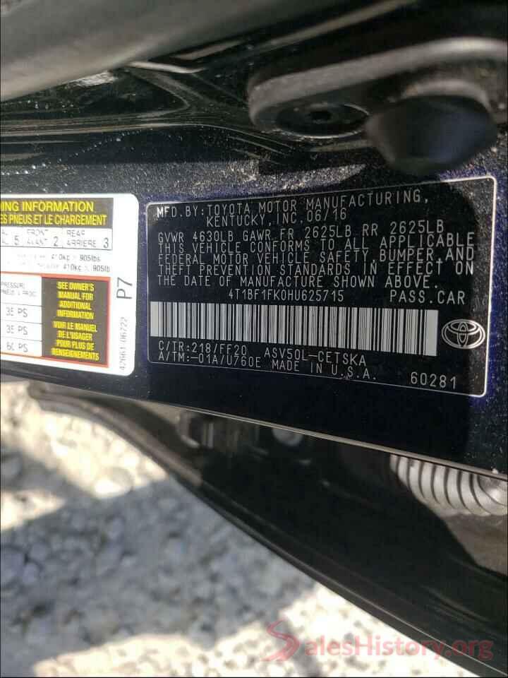 4T1BF1FK0HU625715 2017 TOYOTA CAMRY