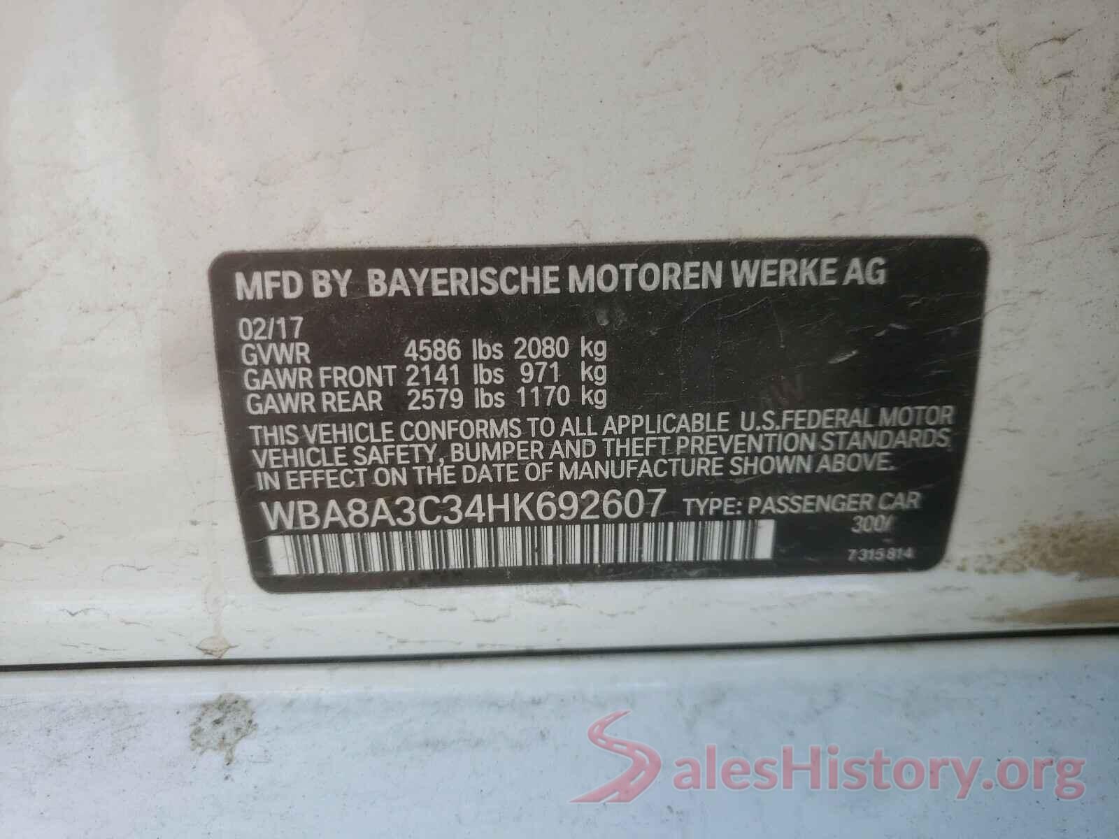 WBA8A3C34HK692607 2017 BMW 3 SERIES