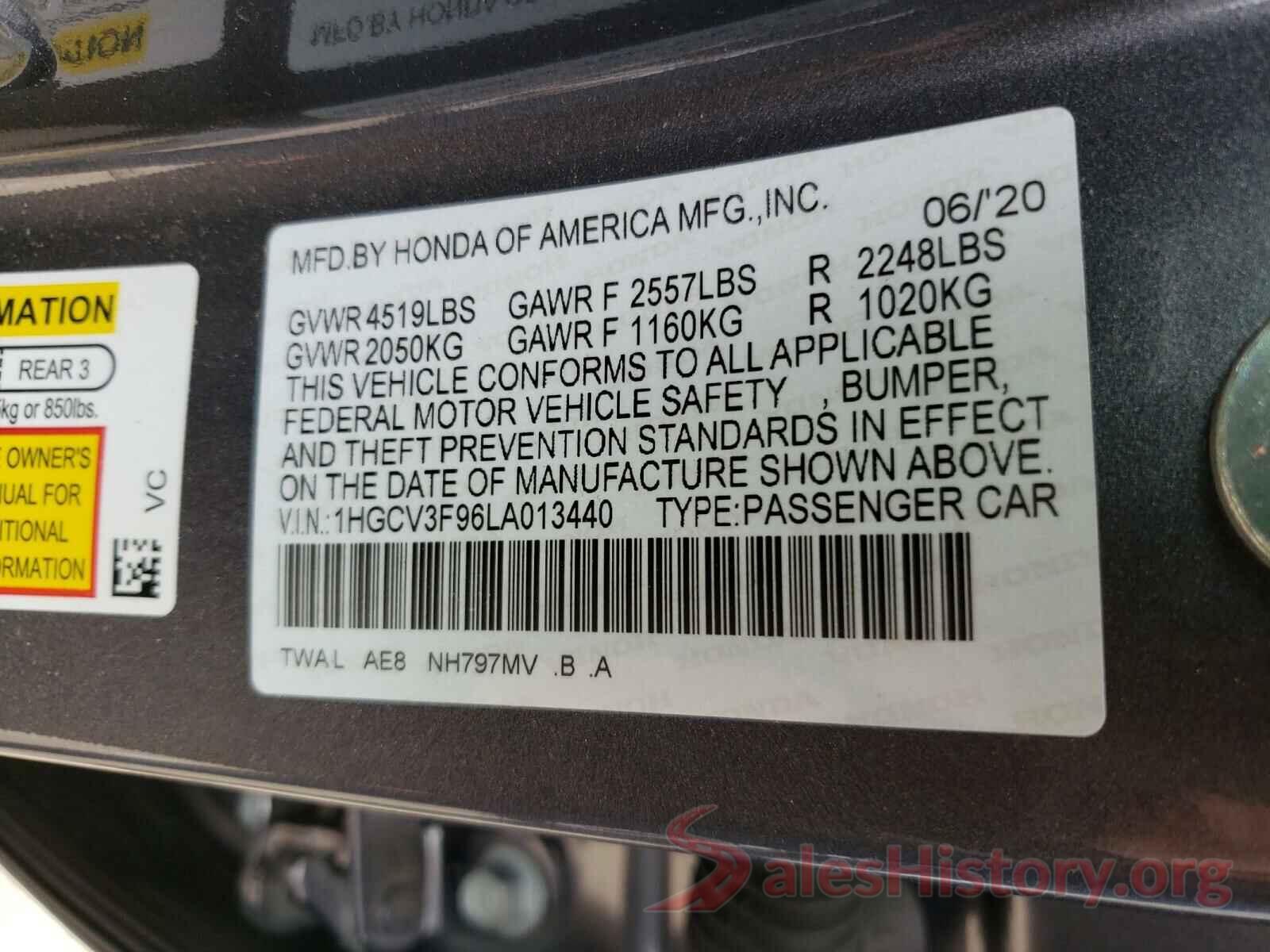 1HGCV3F96LA013440 2020 HONDA ACCORD