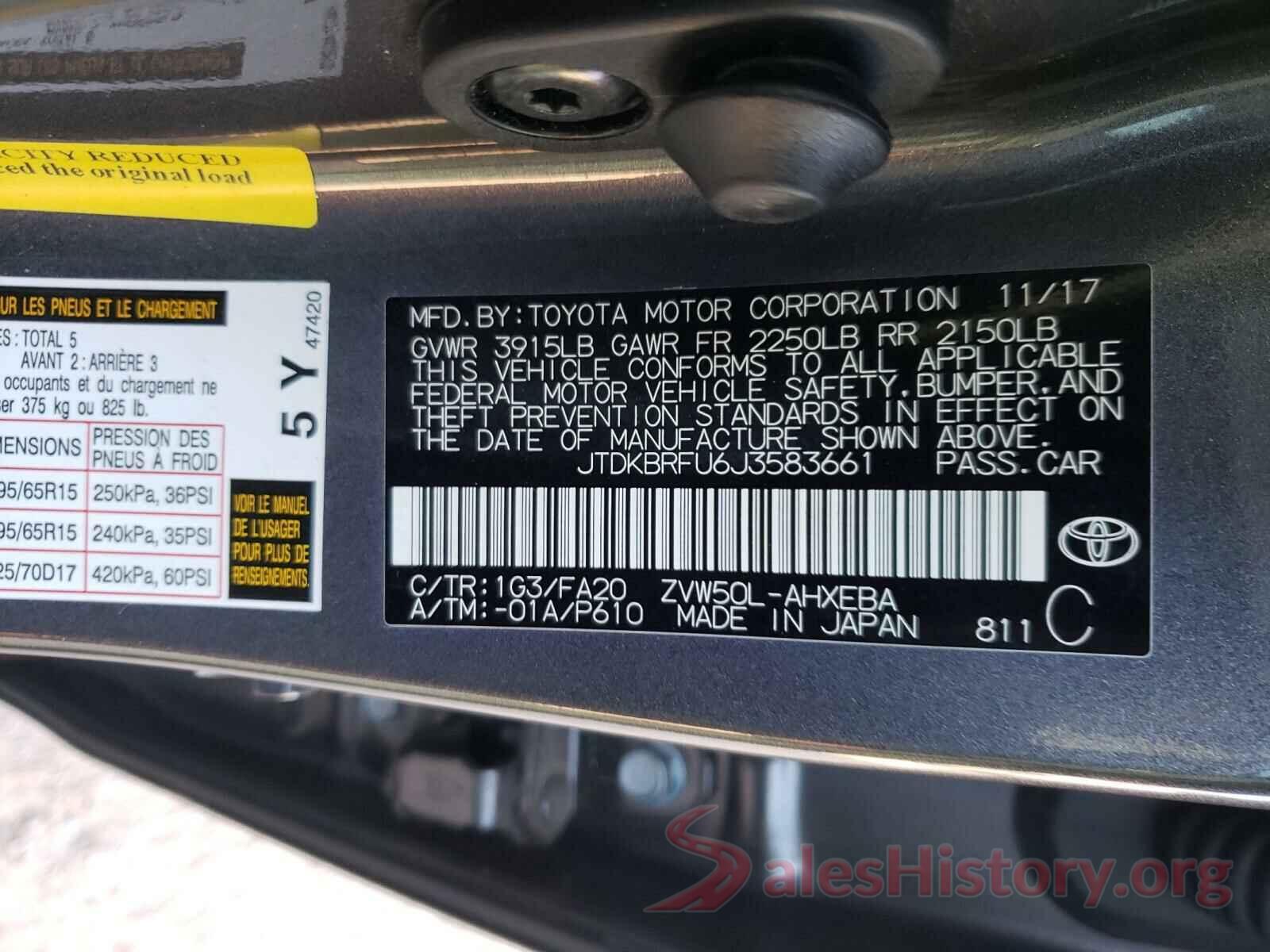 JTDKBRFU6J3583661 2018 TOYOTA PRIUS