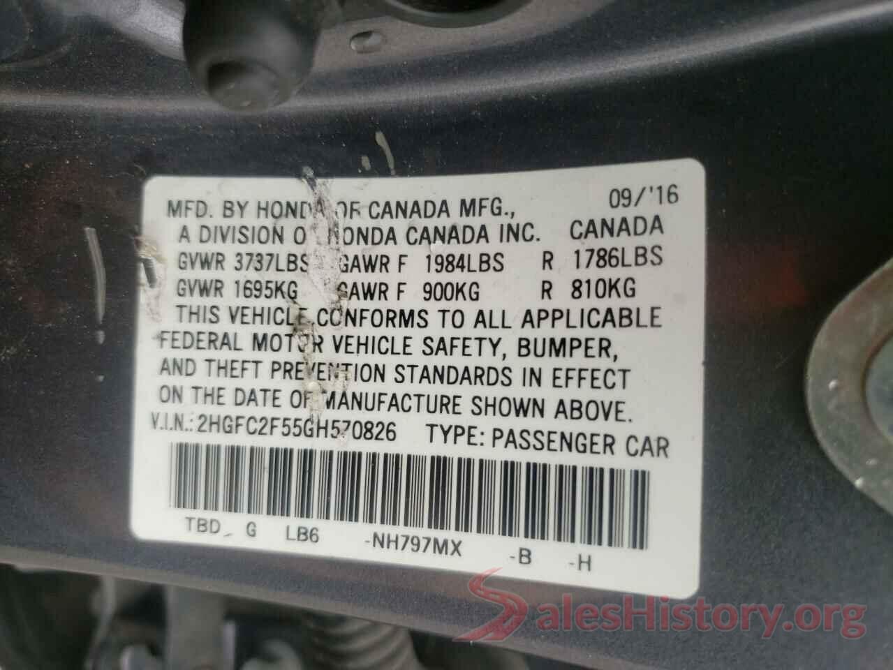 2HGFC2F55GH570826 2016 HONDA CIVIC