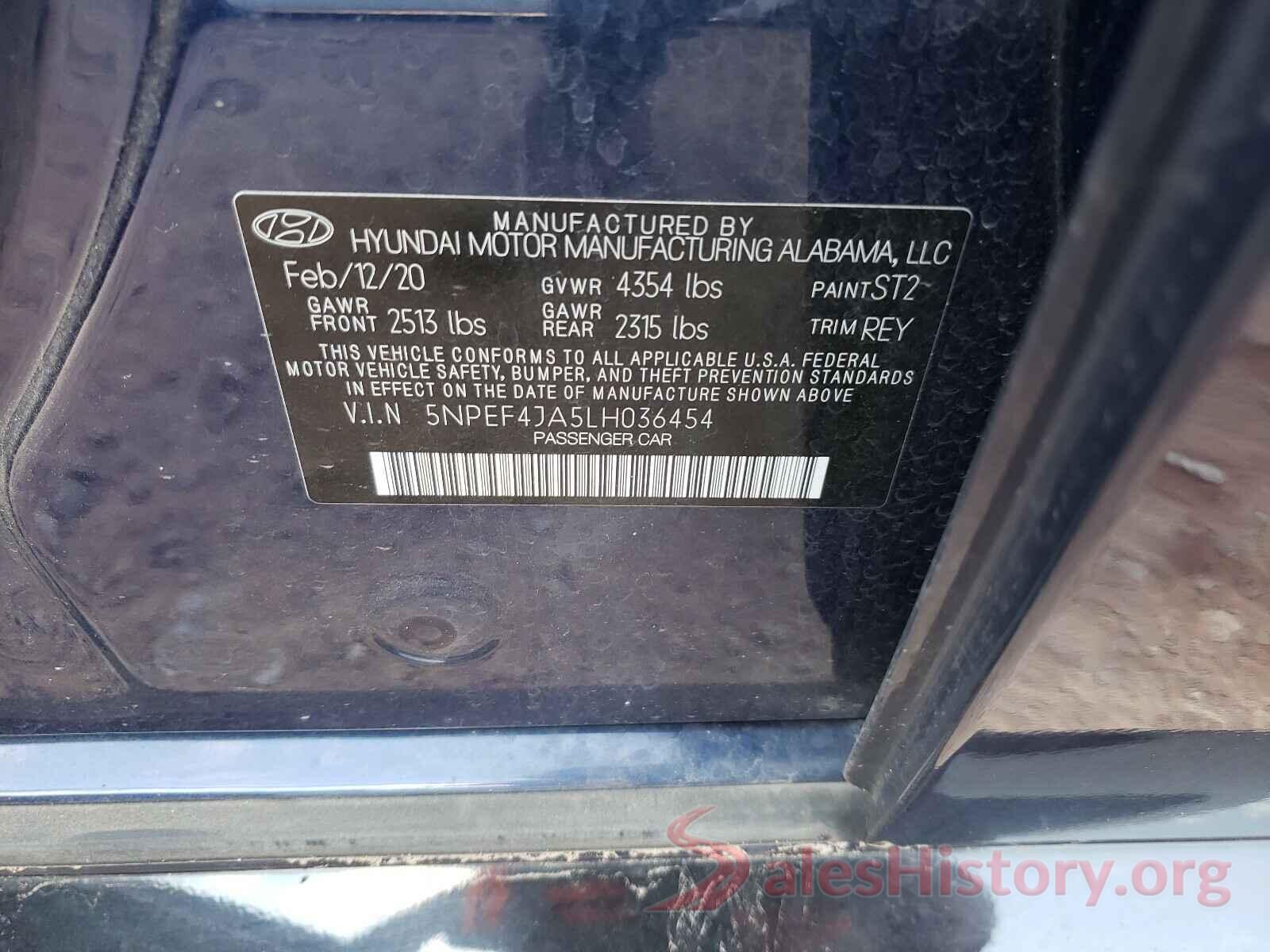 5NPEF4JA5LH036454 2020 HYUNDAI SONATA