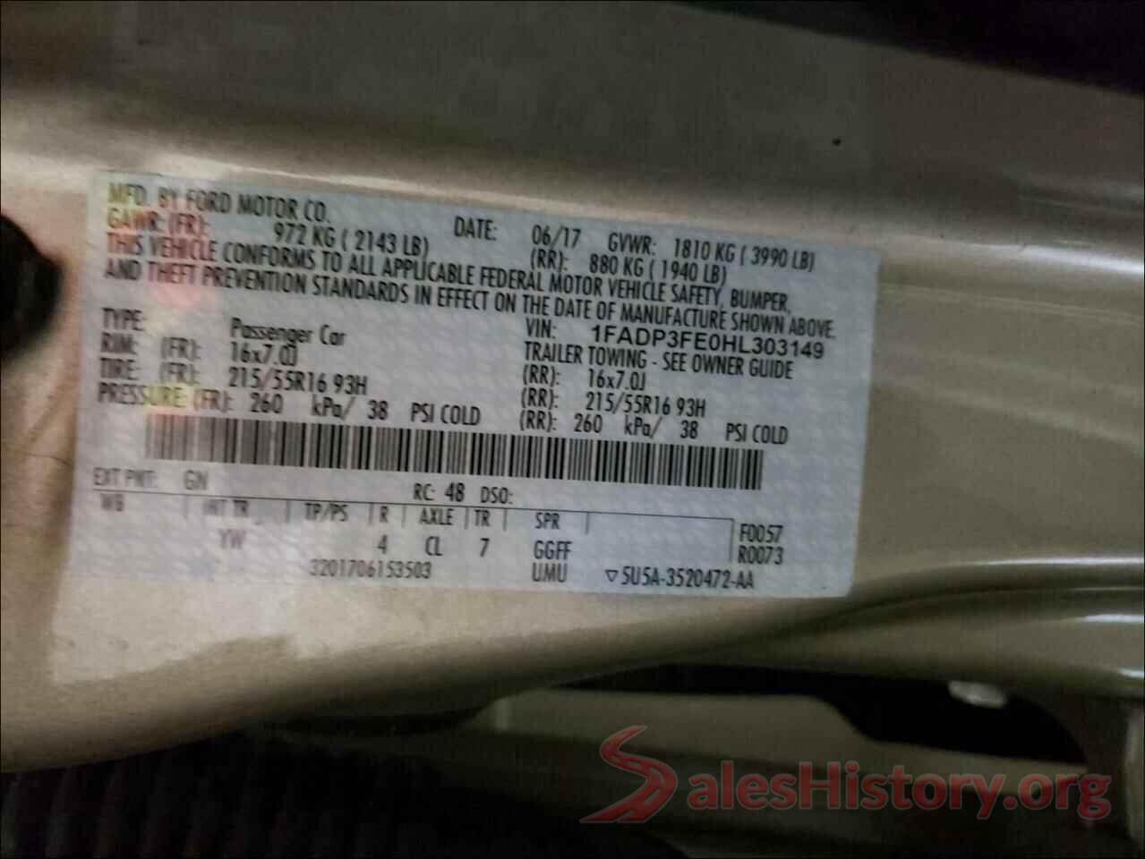 1FADP3FE0HL303149 2017 FORD FOCUS