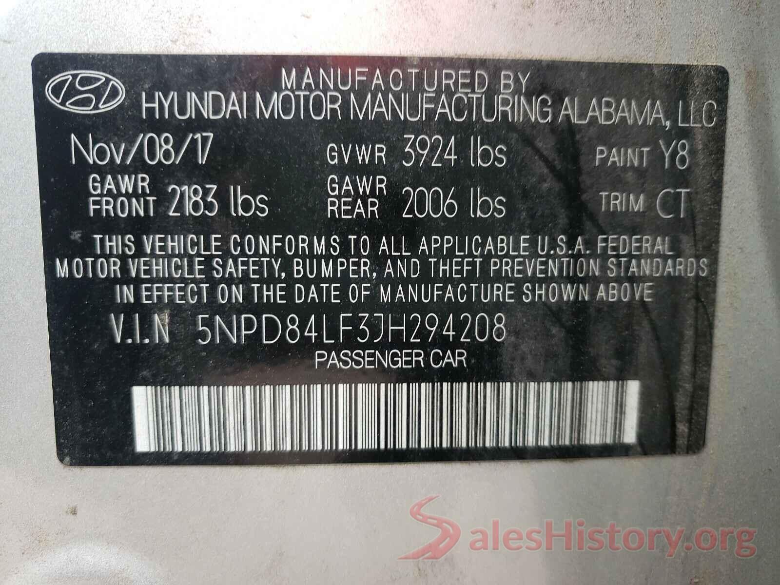 5NPD84LF3JH294208 2018 HYUNDAI ELANTRA