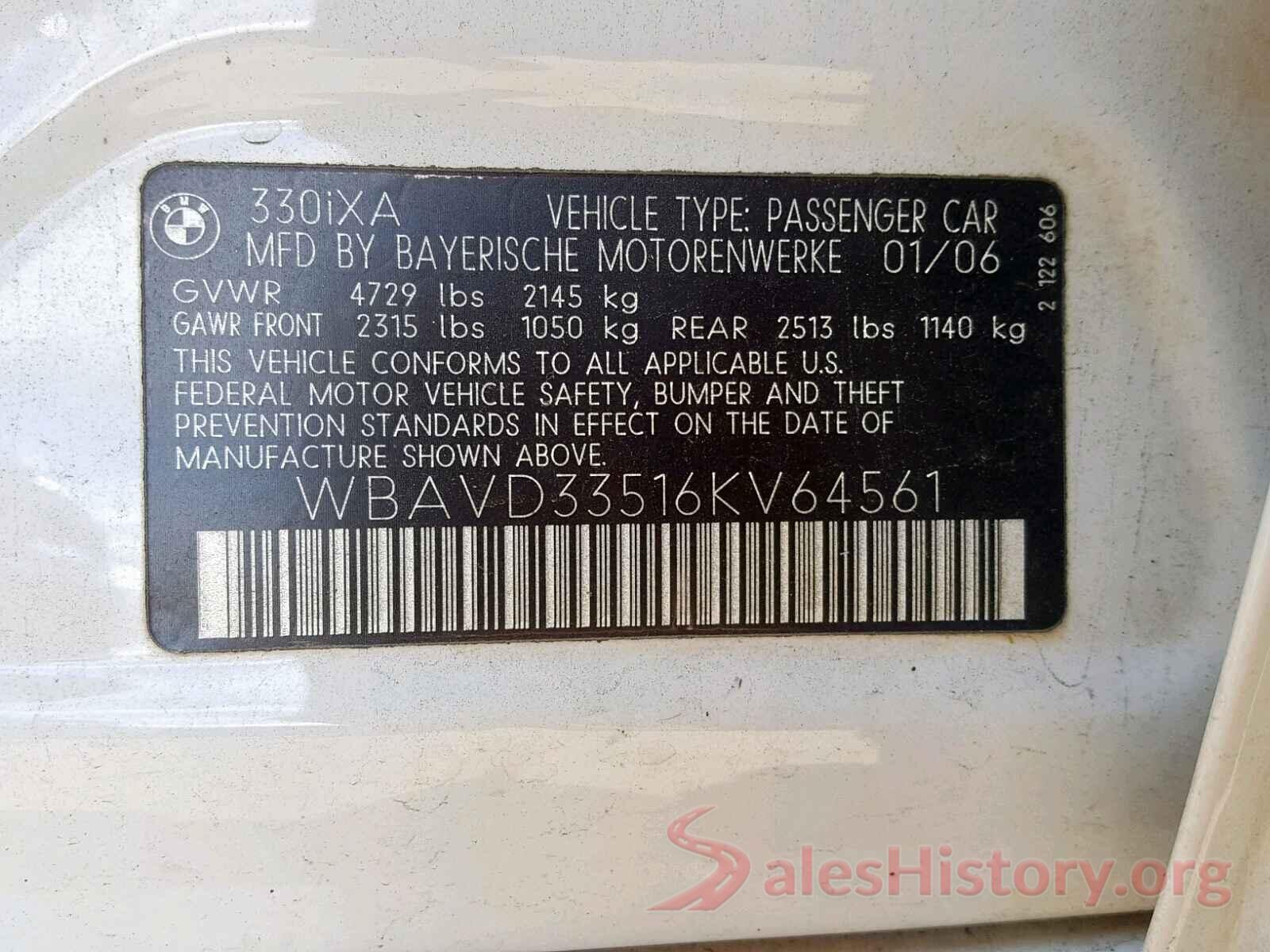 WBAVD33516KV64561 2006 BMW 3 SERIES