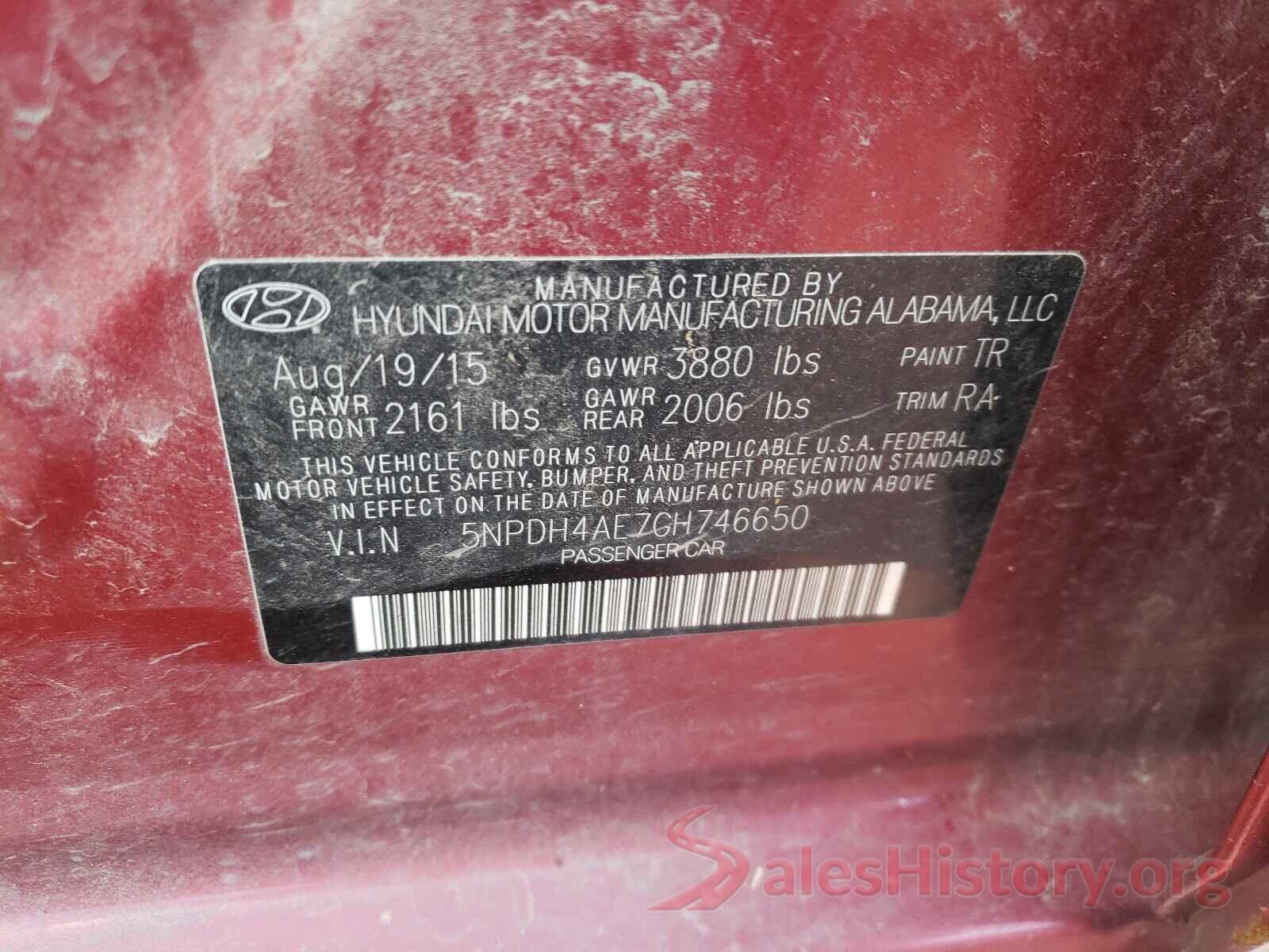 5NPDH4AE7GH746650 2016 HYUNDAI ELANTRA