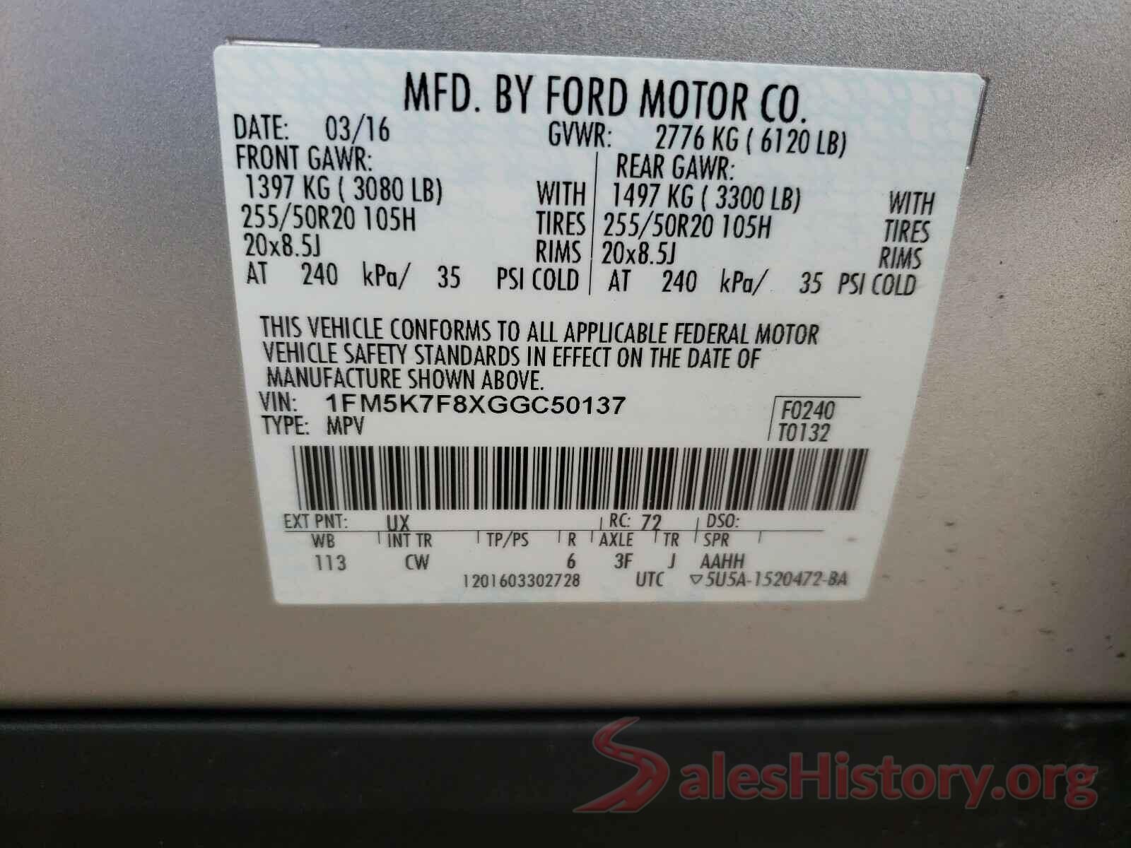 1FM5K7F8XGGC50137 2016 FORD EXPLORER