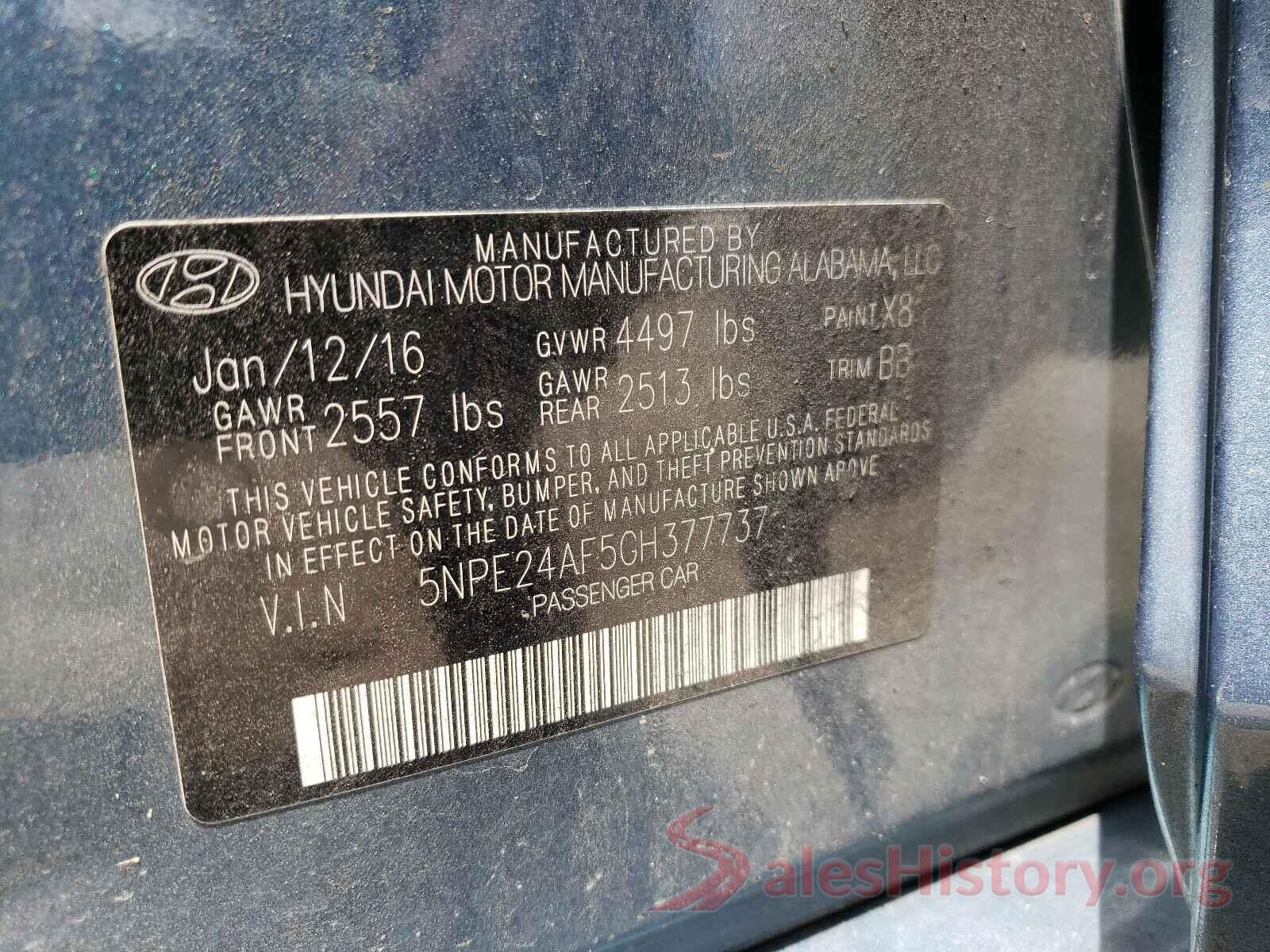 5NPE24AF5GH377737 2016 HYUNDAI SONATA