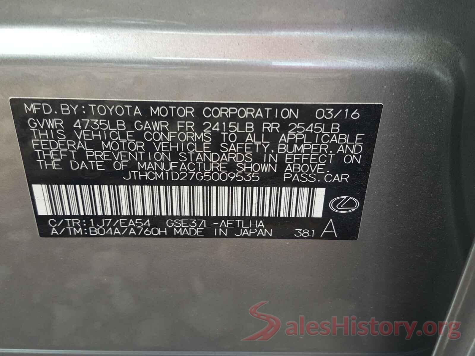 JTHCM1D27G5009535 2016 LEXUS IS