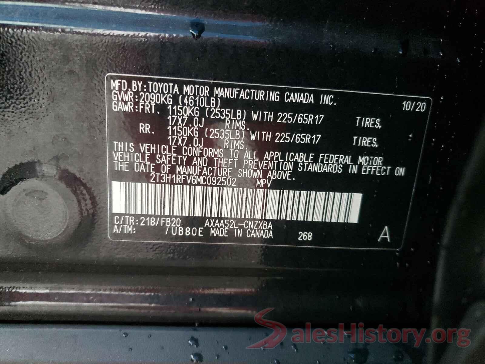 2T3H1RFV6MC092502 2021 TOYOTA RAV4