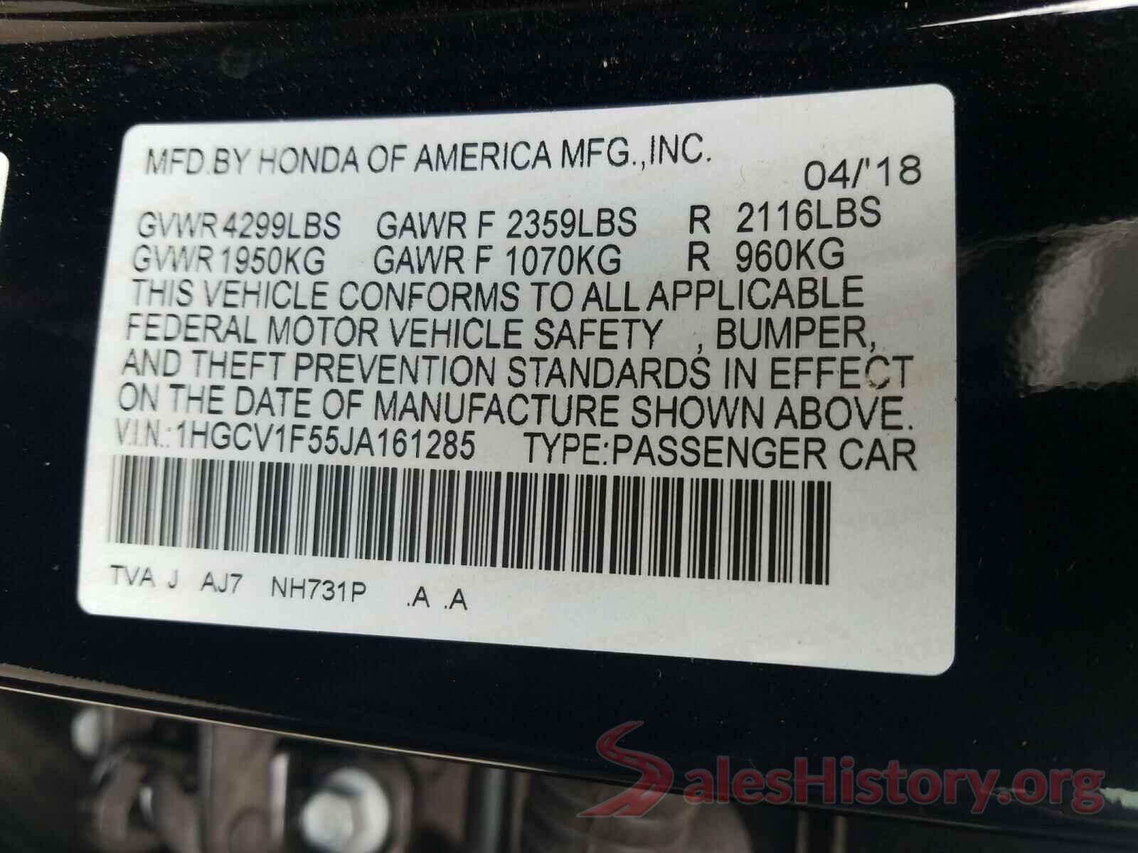 1HGCV1F55JA161285 2018 HONDA ACCORD