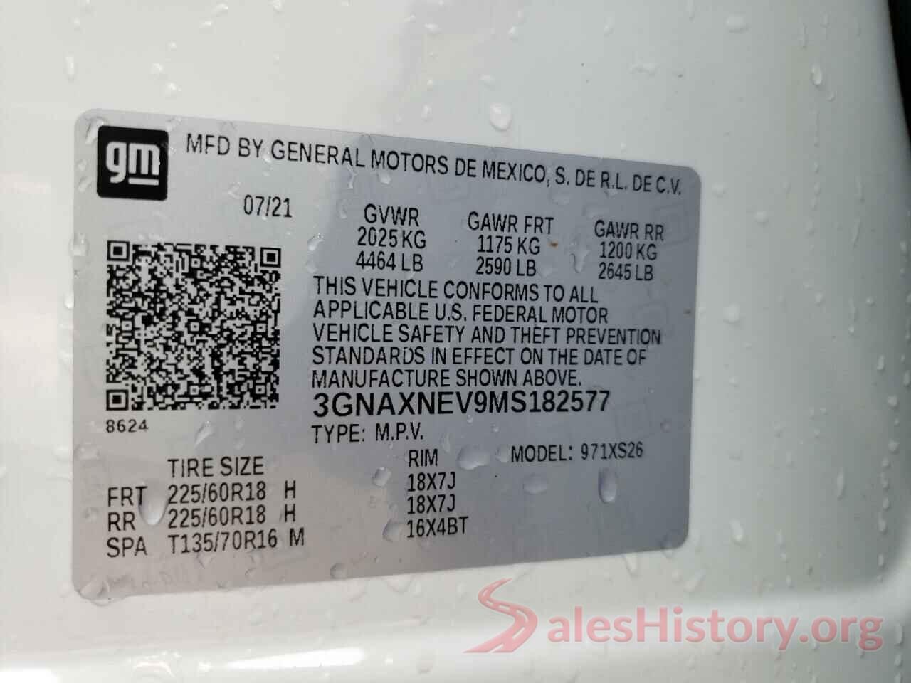 3GNAXNEV9MS182577 2021 CHEVROLET EQUINOX