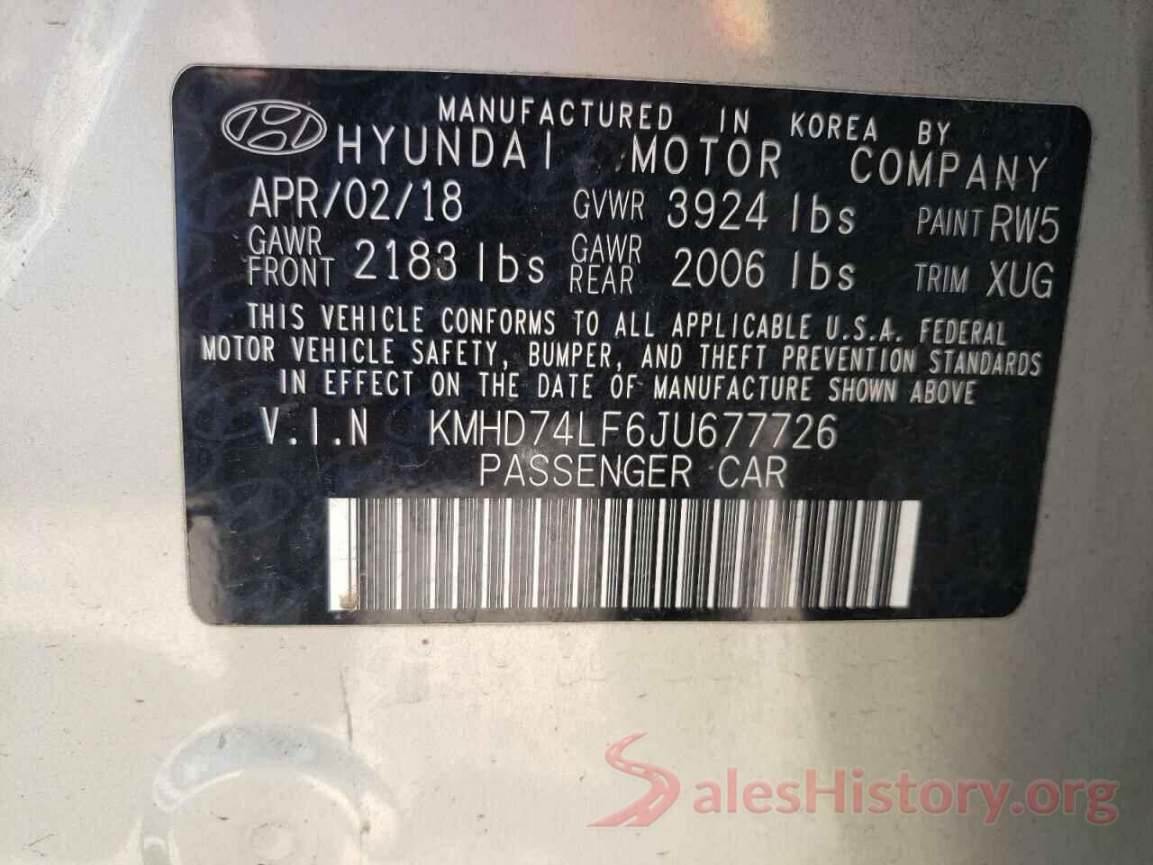 KMHD74LF6JU677726 2018 HYUNDAI ELANTRA