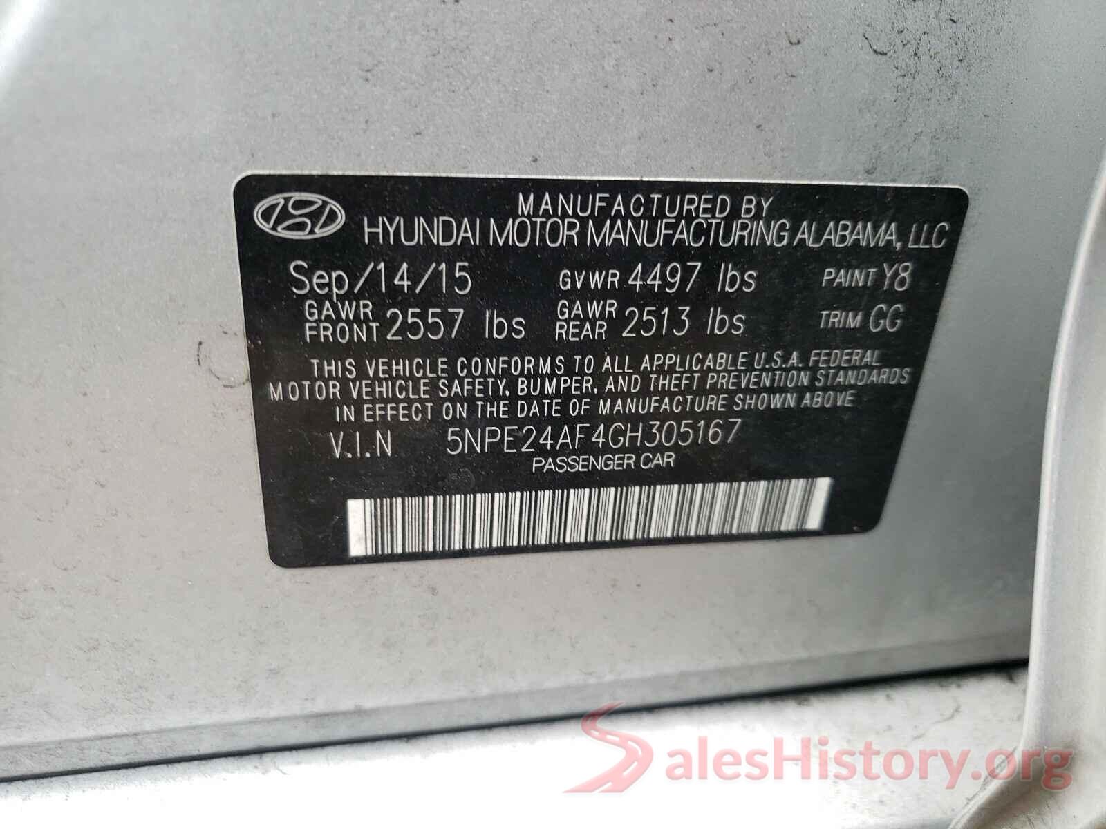 5NPE24AF4GH305167 2016 HYUNDAI SONATA