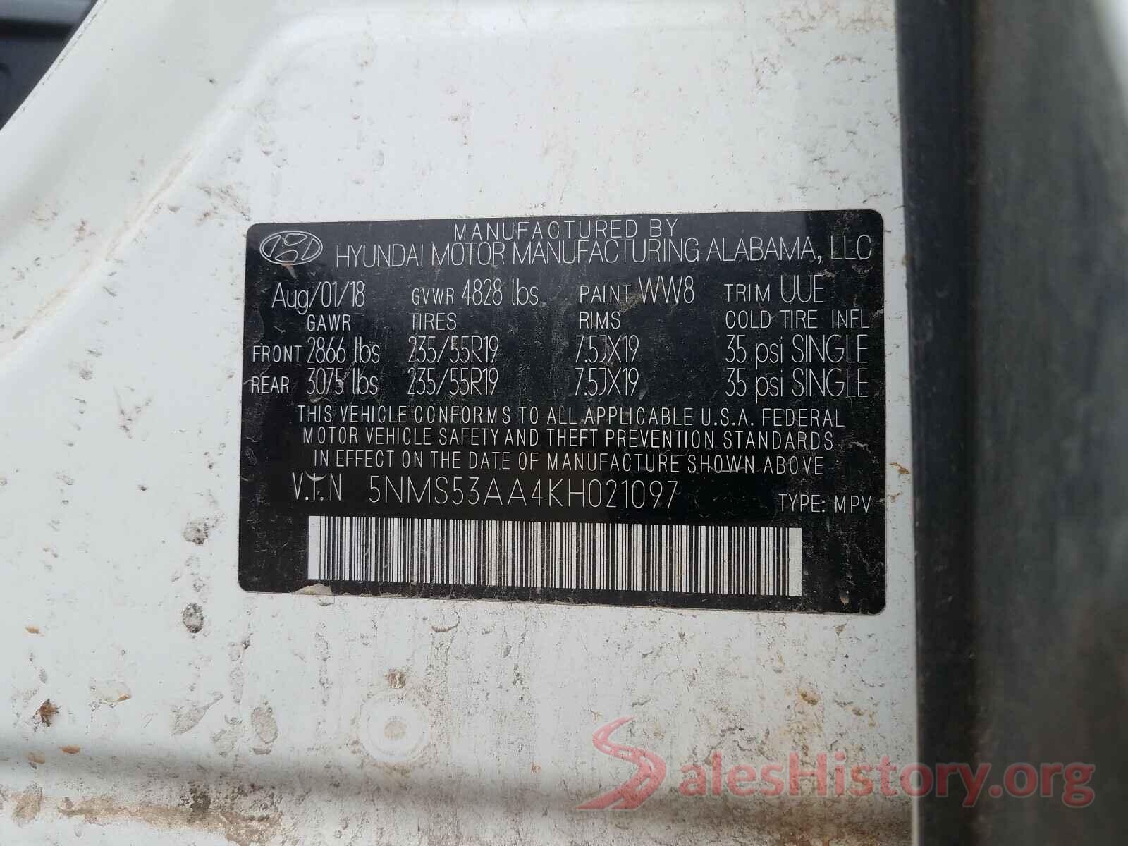 5NMS53AA4KH021097 2019 HYUNDAI SANTA FE