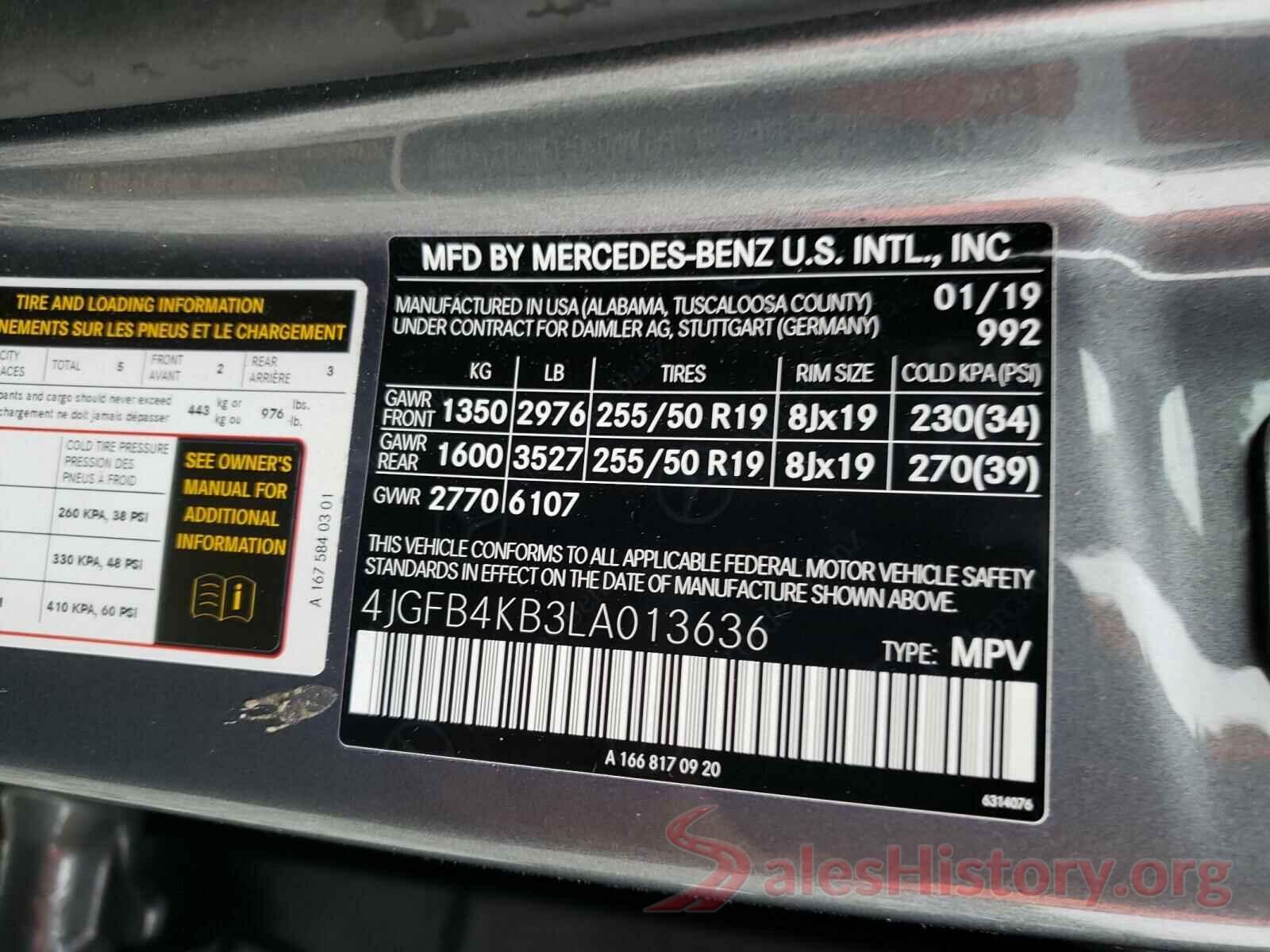 4JGFB4KB3LA013636 2020 MERCEDES-BENZ G CLASS