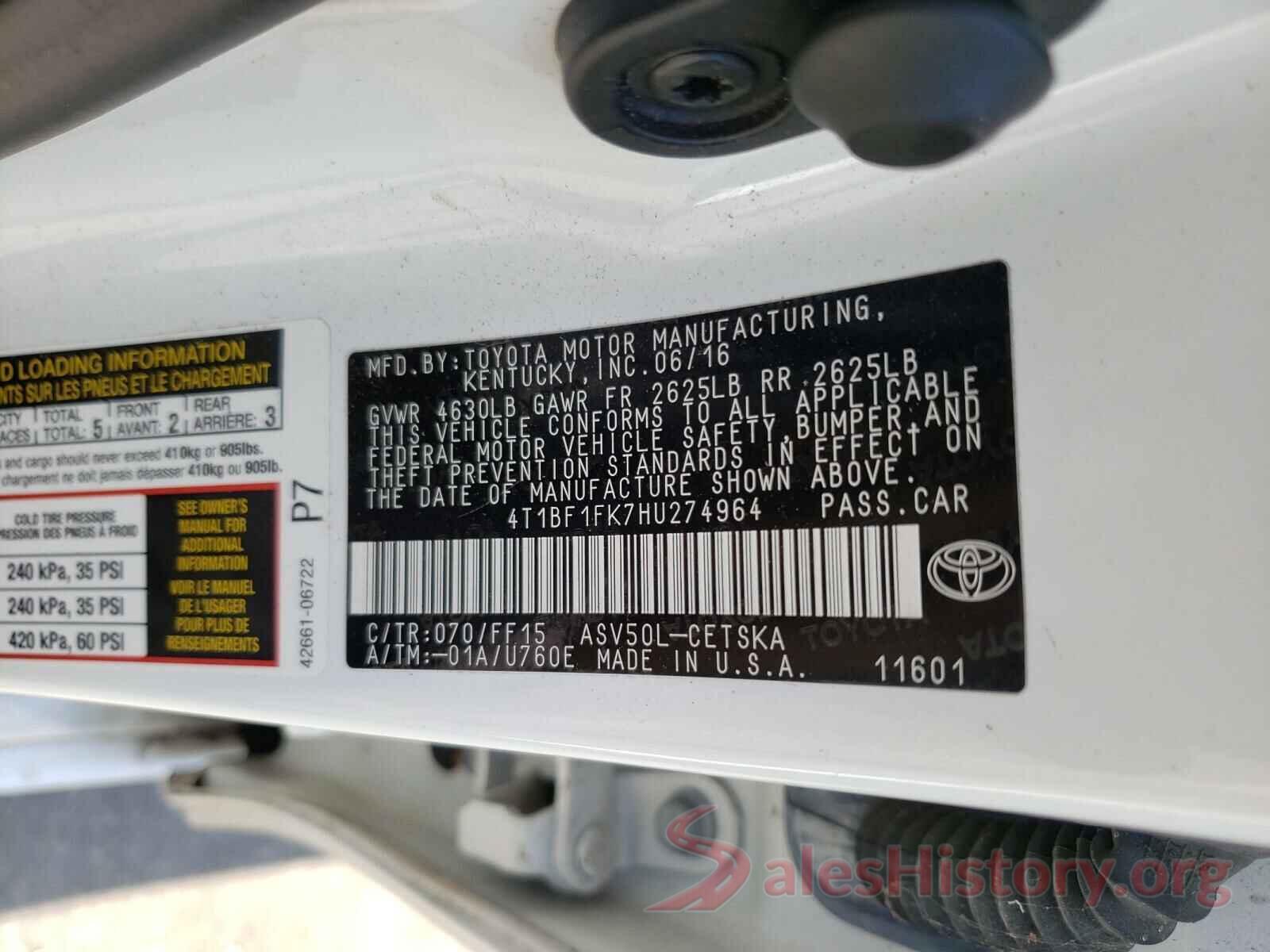 4T1BF1FK7HU274964 2017 TOYOTA CAMRY