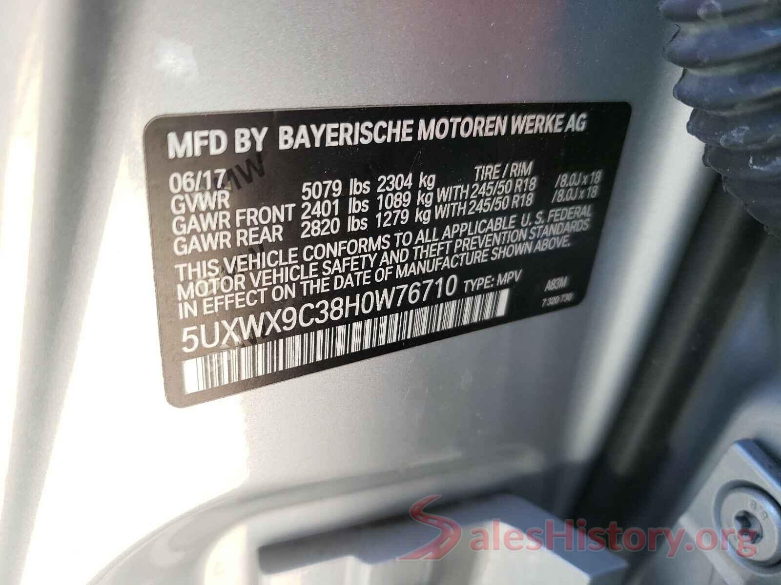 5UXWX9C38H0W76710 2017 BMW X3