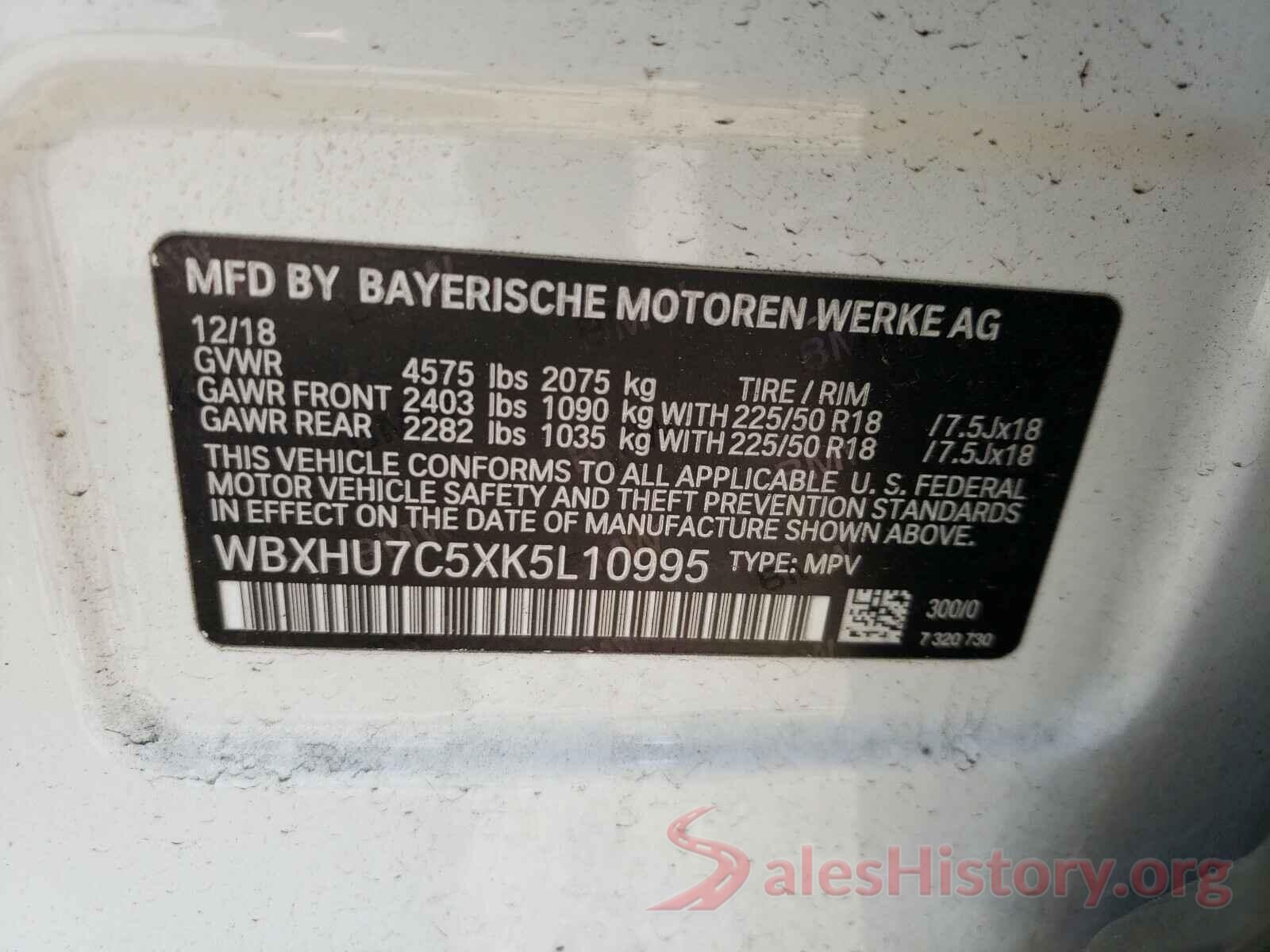 WBXHU7C5XK5L10995 2019 BMW X1