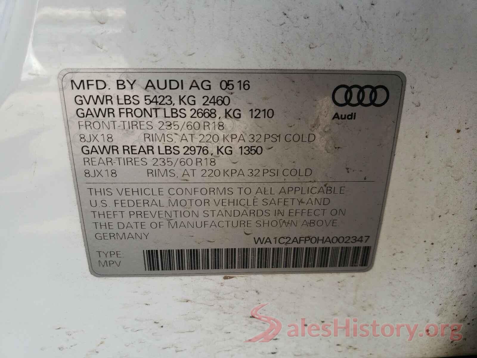 WA1C2AFP0HA002347 2017 AUDI Q5