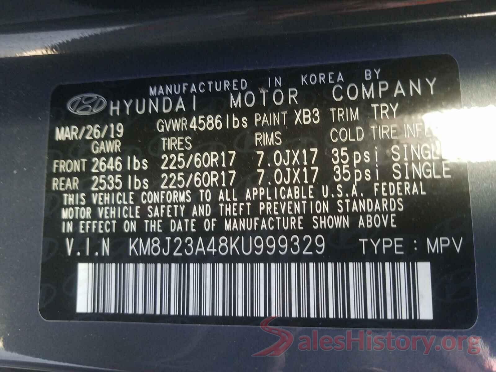 KM8J23A48KU999329 2019 HYUNDAI TUCSON