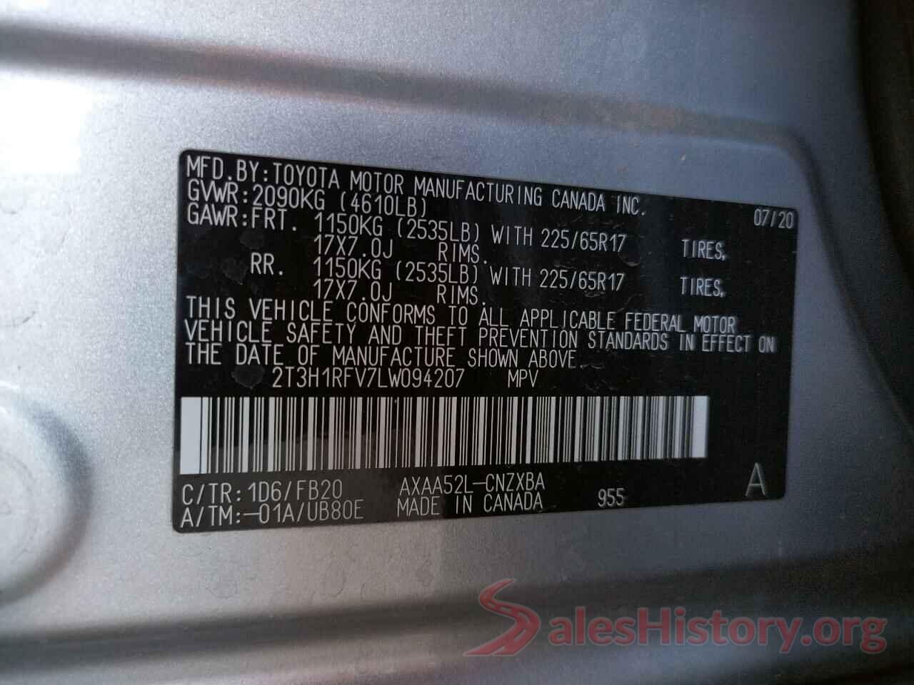 2T3H1RFV7LW094207 2020 TOYOTA RAV4