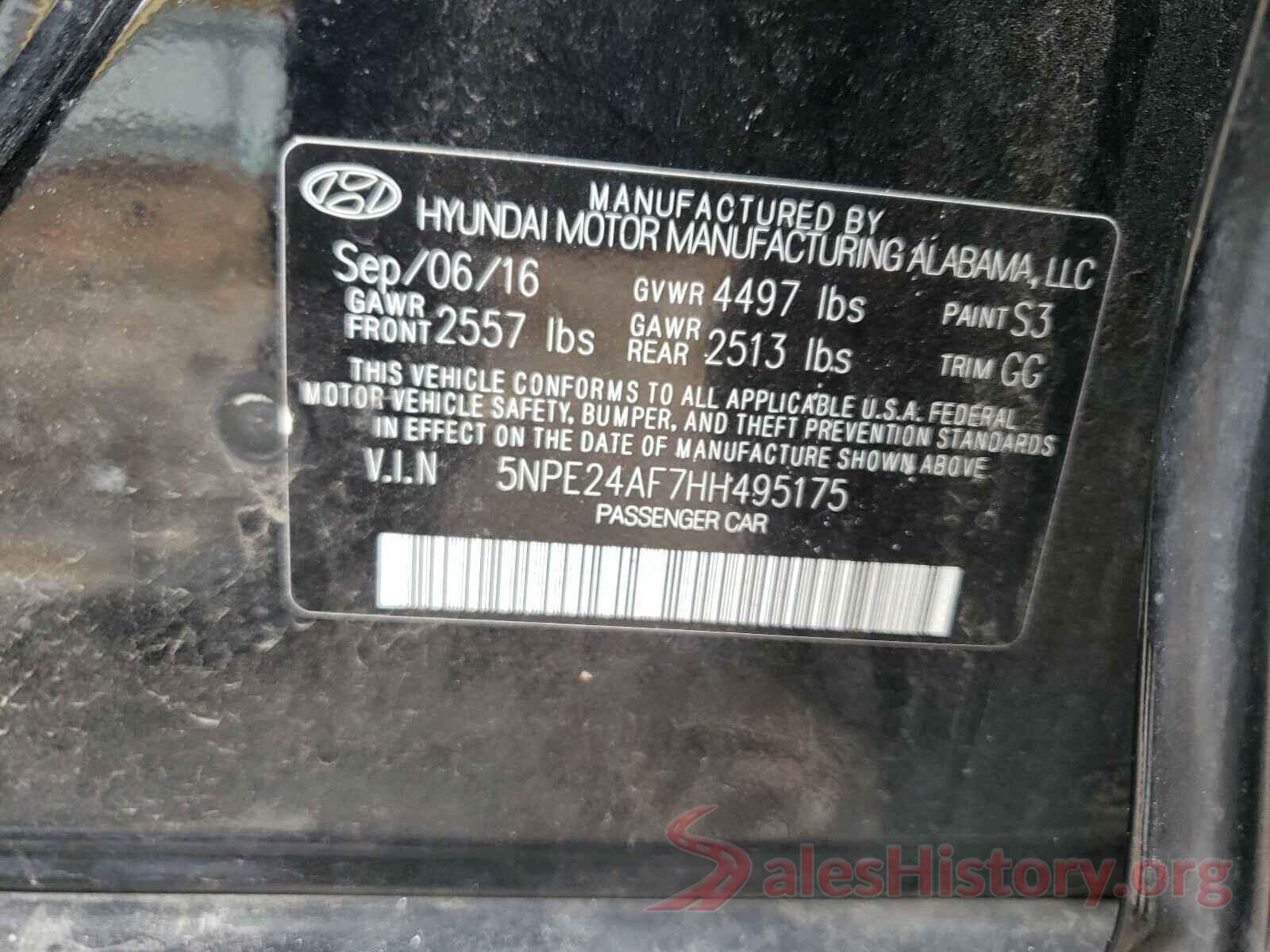 5NPE24AF7HH495175 2017 HYUNDAI SONATA